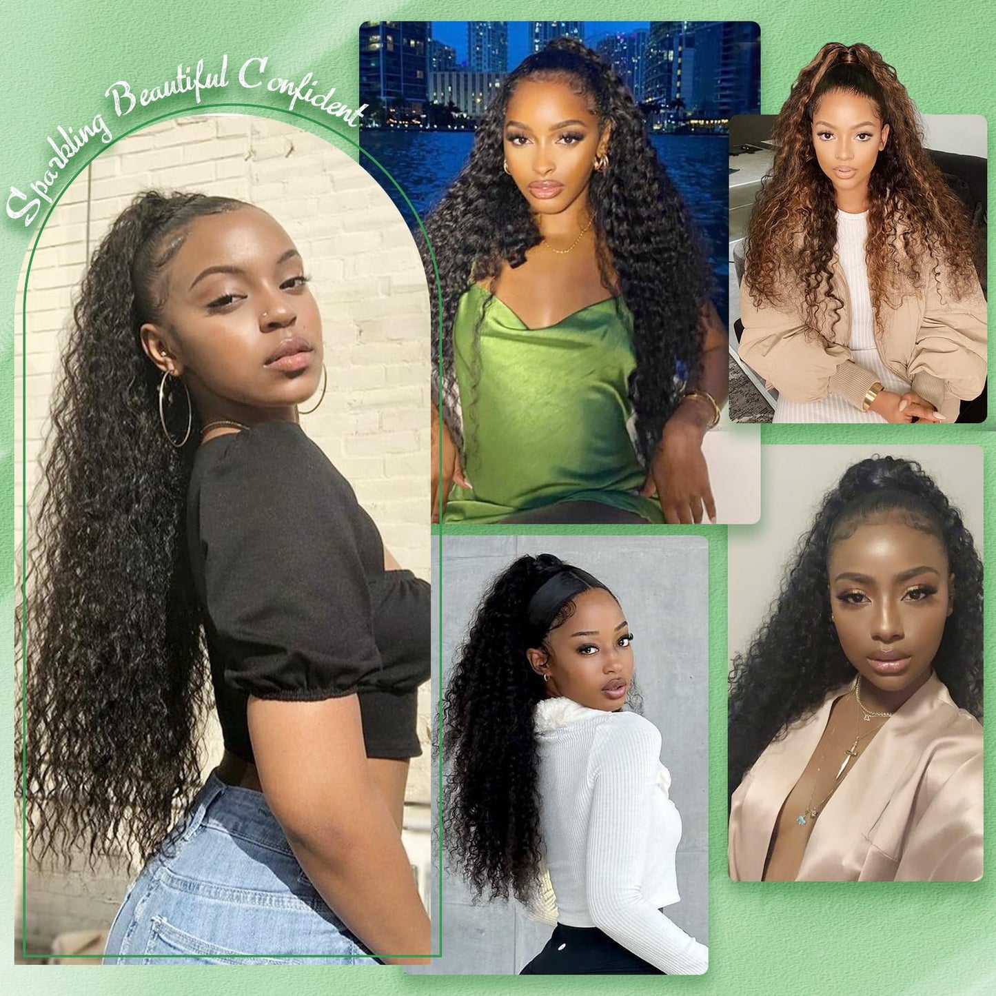 Youthfee 27” Drawstring Ponytail Deep Curly Heat Resistant Human Hair Blended Instant Clip Ponytail Extension Protective Style Afro Kinky Curly Hair Pieces for Women