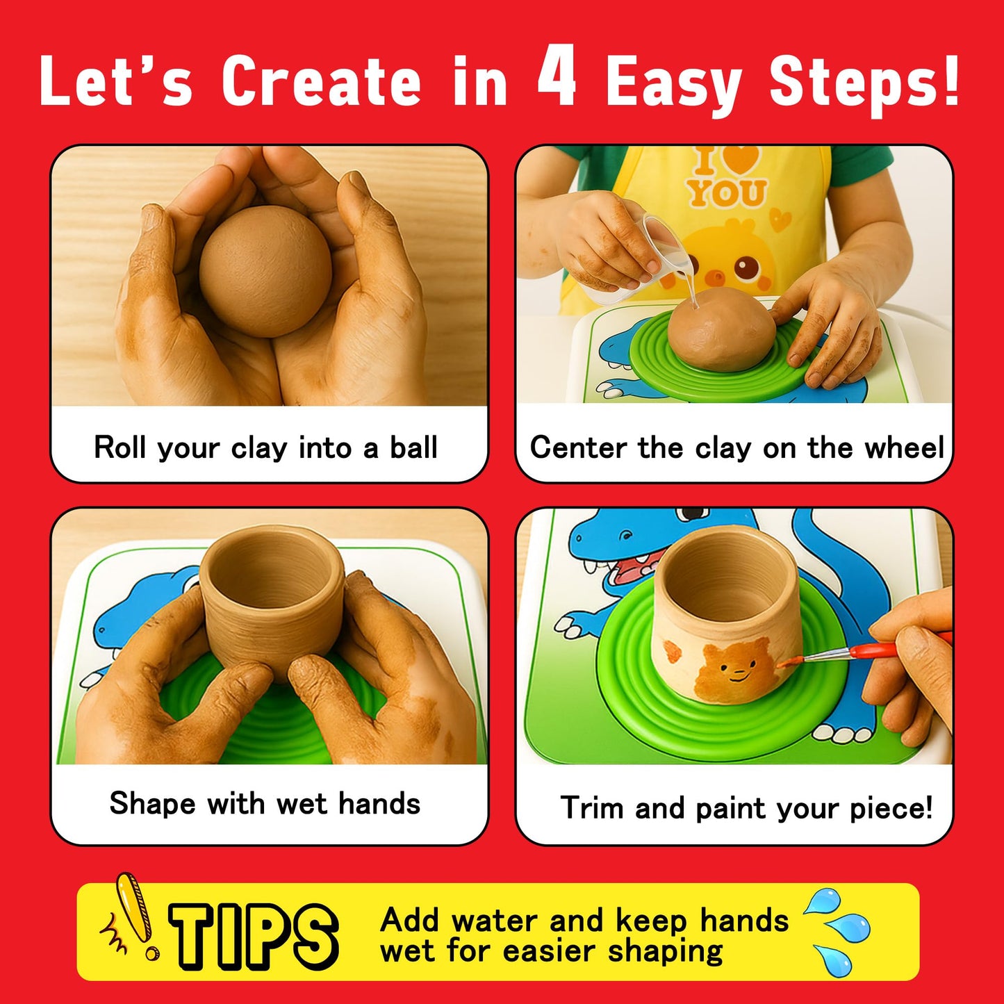 ROHSCE Pottery Wheel for Kids, Ceramic Art Pottery Painting Kit for Kids Ages 3-12