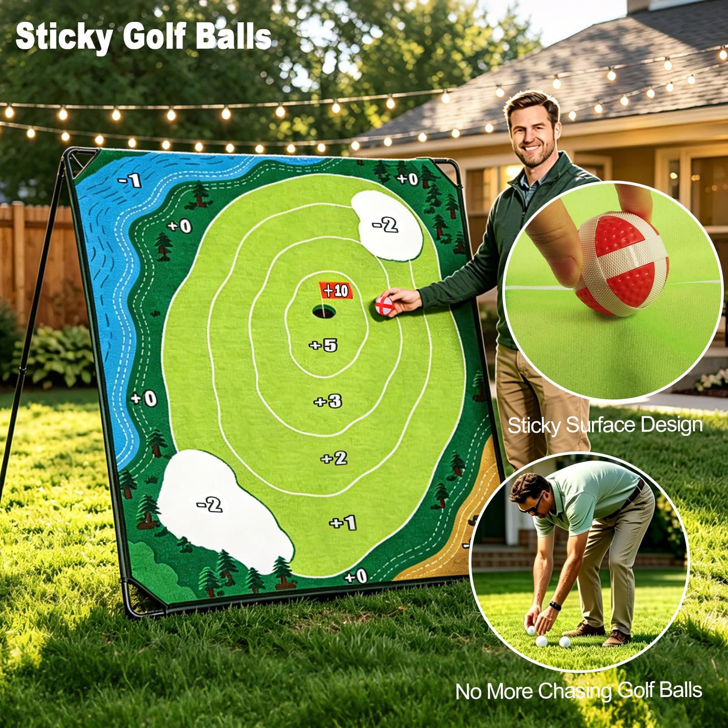 HOTWIND Golf Chipping Game Set with 71"x71" Double-Sided Chipping Mat & Sticky Balls Fun Indoor and Outdoor Backyard Games for Adults Perfect Golf Gifts - Golf Clubs are Not Included