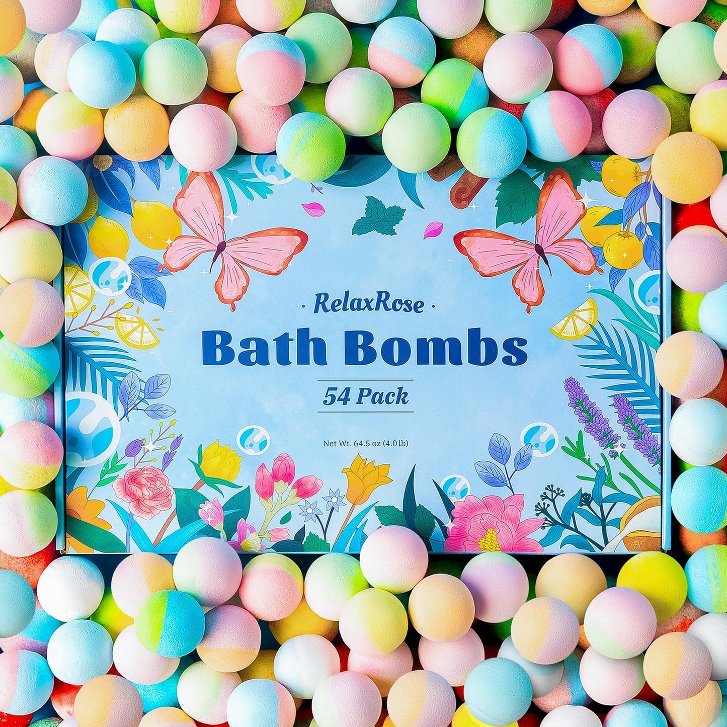 54 Pack Handmade Bath Bombs with 11 Vibrant Colors and 9 Unique Scents, Long-Lasting Fizzy Bubbles & Colorful Magic, 7-Minute Dissolve for Relaxation, Perfect Bubble Bombs Gift for Valentine's Day