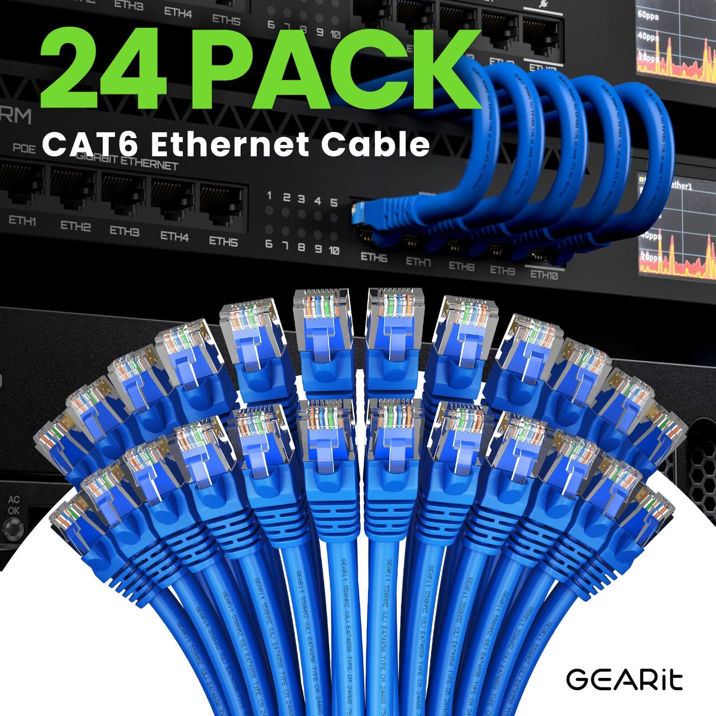 GEARit 1 ft Cat6 Ethernet Cable (24-Pack) - Blue