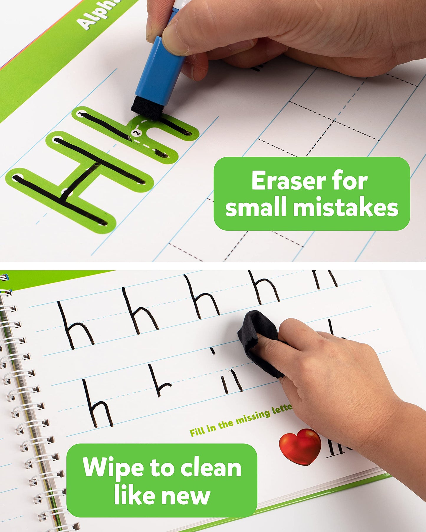 Coogam Writing Learning Workbook, Numbers Letters Exercise Book, ABC Alphabet Sight Words Handwriting Educational Montessori Toy for Home Classroom Nursery Preschool Children