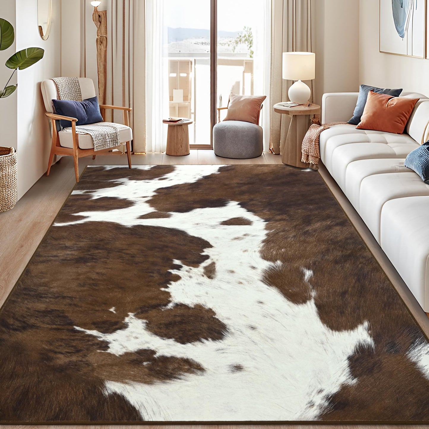 Foxmas Area Rugs for Living Room, 5x7 Machine Washable Cow Print Rug, Non-Slip Low Pile Indoor Floor Rug, Carpet for Bedroom Dining Room Laundry Room Kitchen Home Office