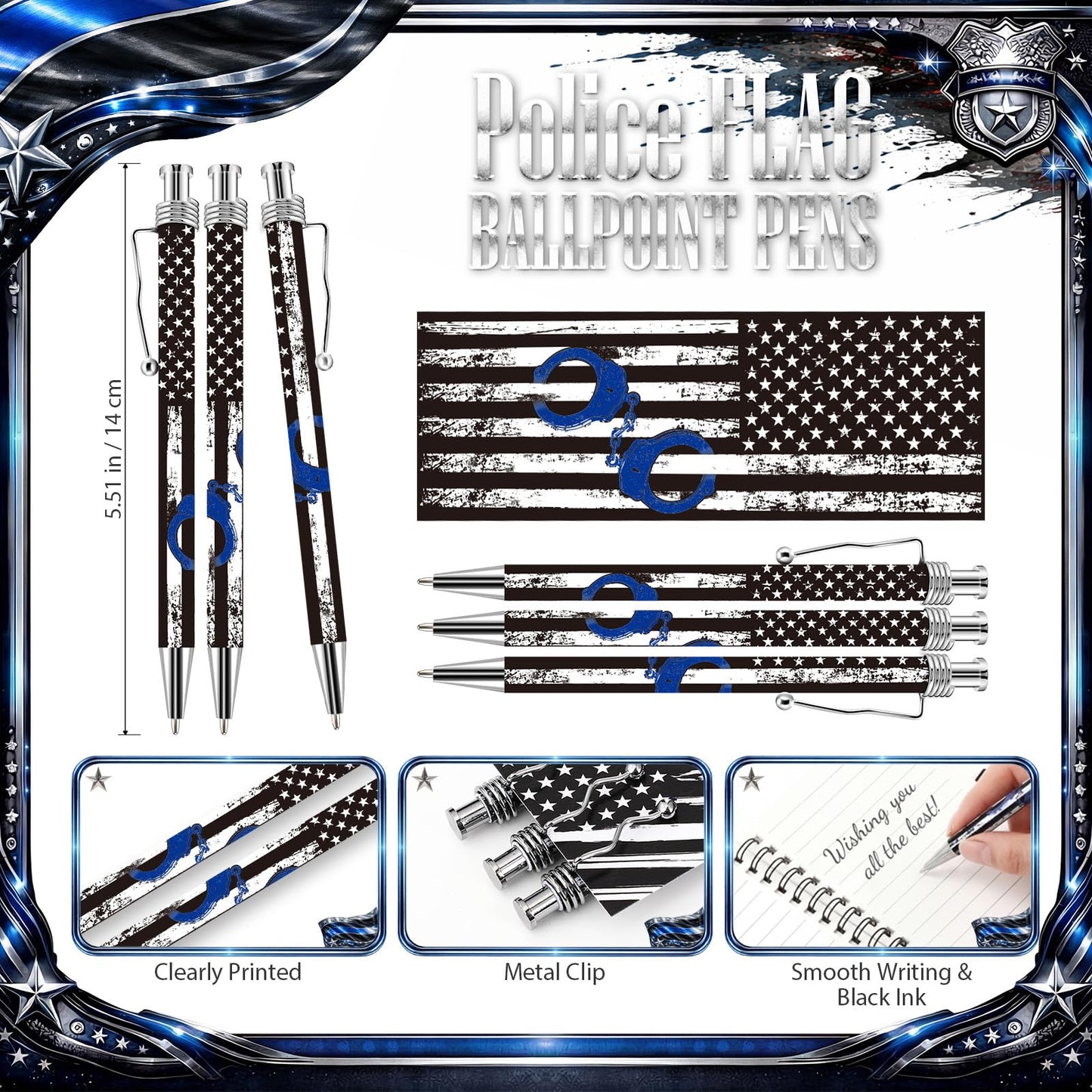 Tenceur 100 Sets Police Academy Graduation Gifts Writing Ballpoint Pen and Thank You Bookmark and Bags Police Officer Gifts Bulk for Women Men Policeman Officer Sheriff Law Enforcement