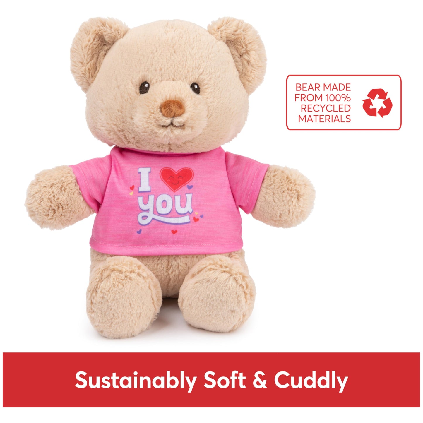 GUND “I Love You” Sustainable Message Bear with Pink T-Shirt, Teddy Bear Made from 100% Recycled Materials for Ages 1 and Up, Tan, 12”