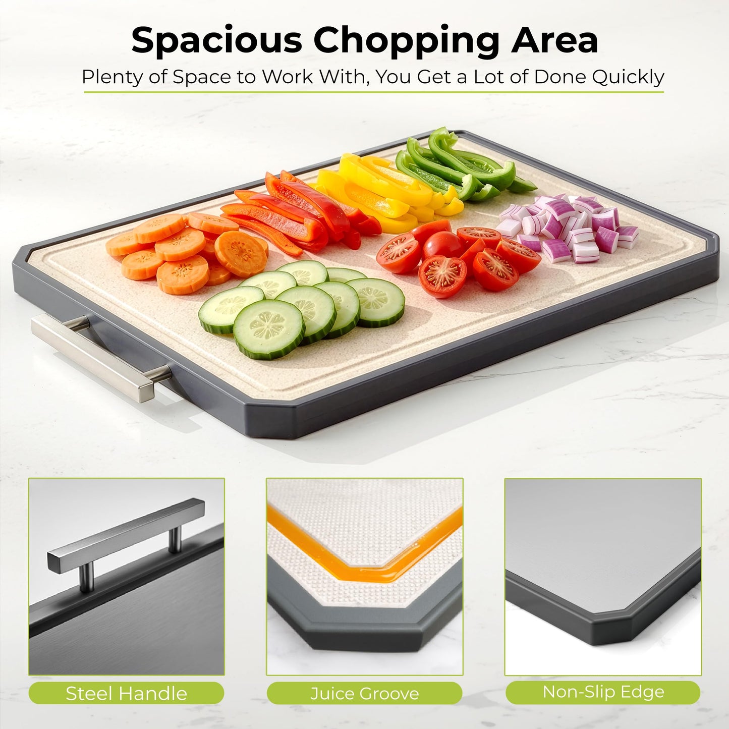 Freshware Titanium Cutting Board for Kitchen, Set of 2, Double Sided Cutting Boards, Pure Titanium/PP, Chopping Board with Juice Grooves, Dishwasher Safe, Medium 12.1" by 8.3" and Large 16.2" by 11"