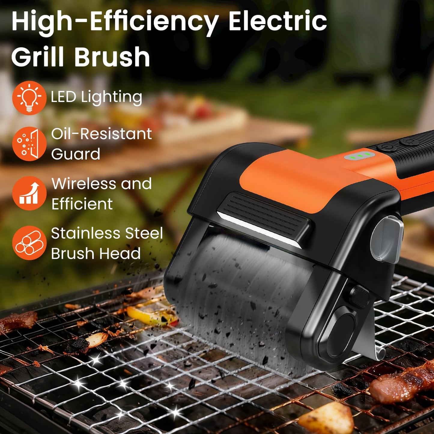 Electric Grill Brush, 950 RPM Cordless Electric BBQ Grill Cleaner with 4500mAh Battery, LED Light, 304 Stainless Steel Brush Head, Grill Clean for Outdoor Grill, No Preheating for Father's Day