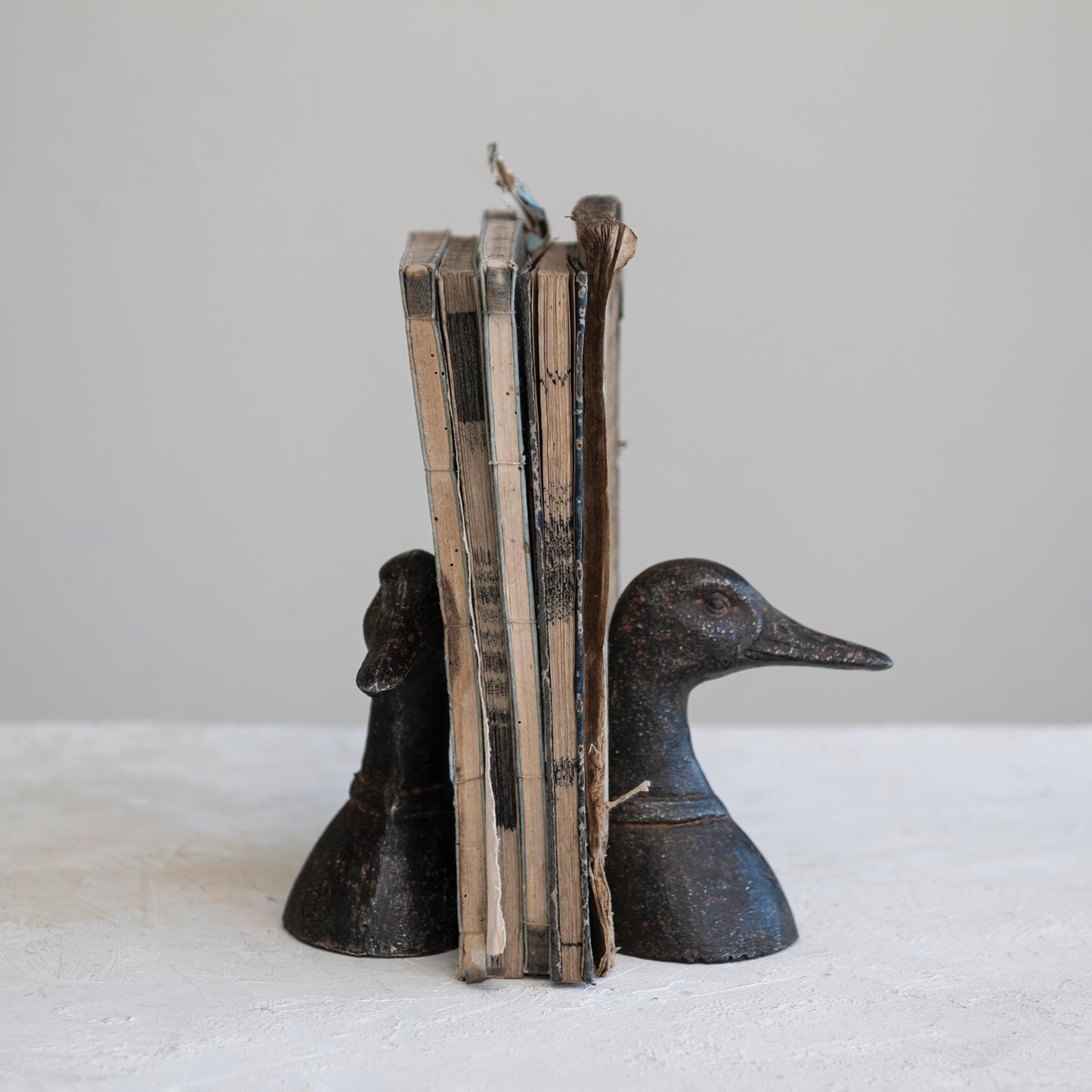 Creative Co-Op Decorative Distressed Cast Metal Duck Head Bookends, Black, Set of 2