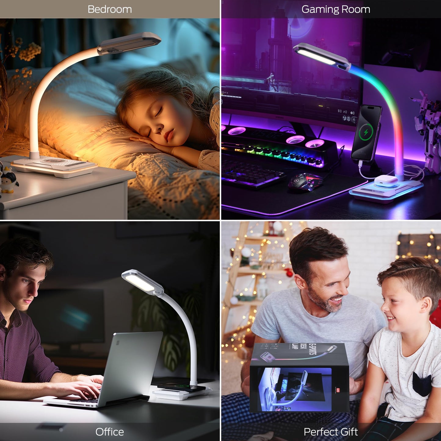 WILIT LED Desk Lamp with Wireless Charger, Interactive RGB Color Changing Gaming Lamp with USB Charging Port, Touch Control Table Lamp,Reading Lamp, Desktop Lamp for Home Office,Birthday Gifts