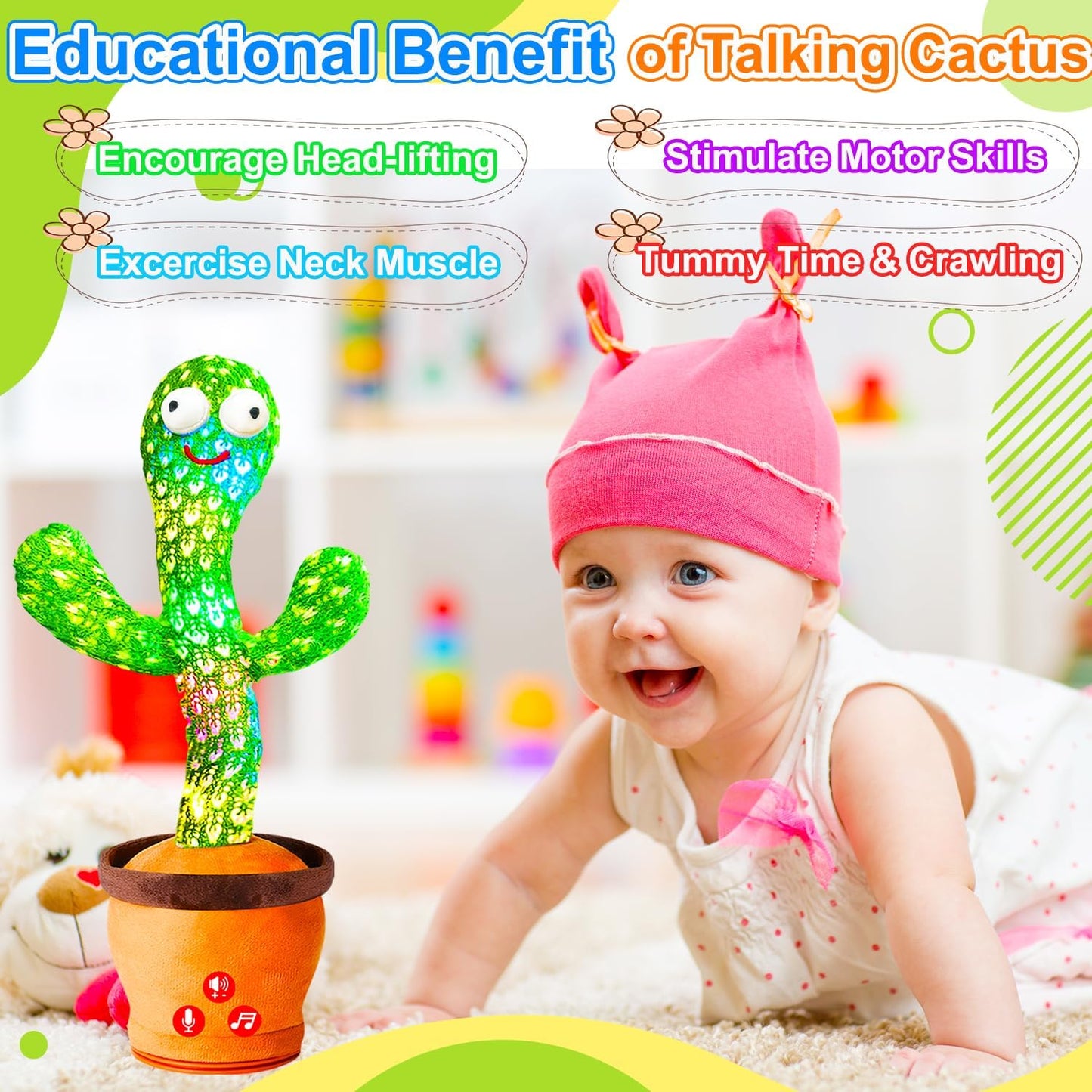 Volume Adjustable Dancing Talking Cactus Toy for Baby Toddler, Interactive Cactus Baby Toy, Mimicking Singing Repeating, Toddler Baby Toys, Birthday Gifts for Girls Boys