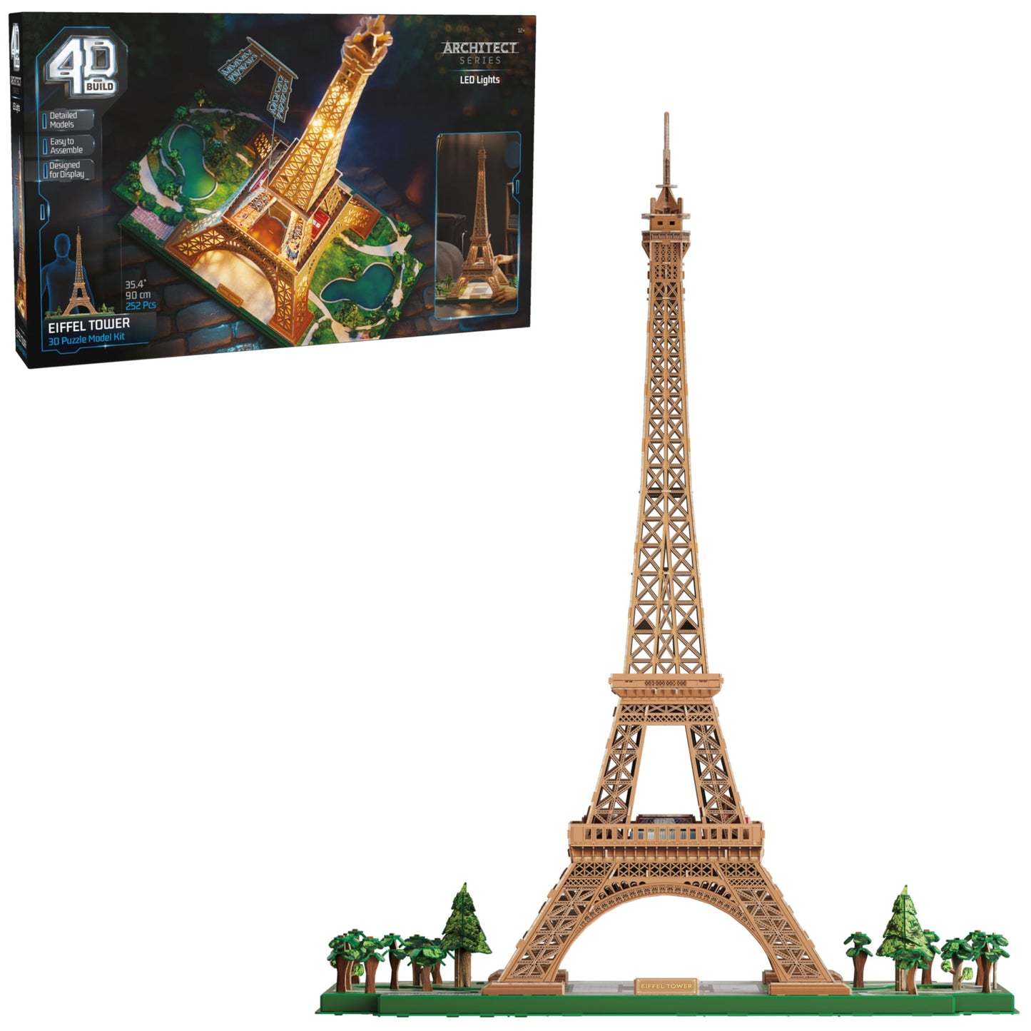 4D Build, Architect Series Eiffel Tower 3D Model Kit with LED Lights, Desk Décor, Adult Puzzles, Building Toys, 3D Puzzles for Adults & Teens, 252 Pieces, for Ages 12 & Up
