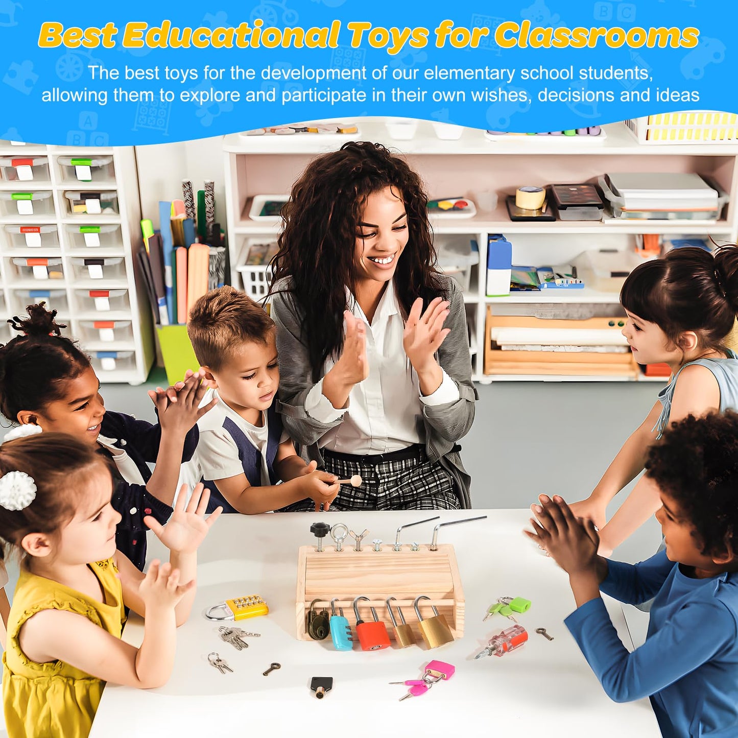 INIFEIDALA Montessori Toys for 3 4 5 Year Old,Montessori Screwdriver Board Set-Lock and Key Toy,Kids Tool Set,Preschool Learning Sensory Toys,Fine Motor Skills,STEM Toys(8 Locks and Keys)