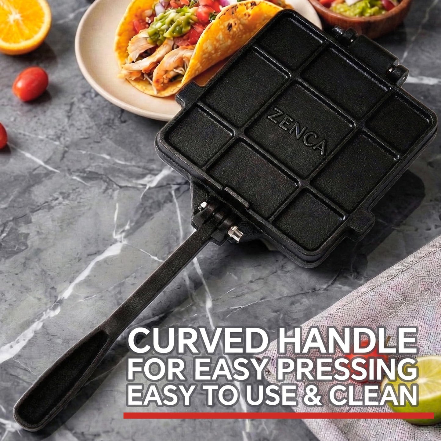 ZENCA Square Tortilla Press – 8 Inch Cast Iron Flatbread Maker Pre-Seasoned with Vegetable Oil – Heavy-Duty Tortilla, Roti & Arepa Press – Easy to Use & Clean – Nonstick Surface