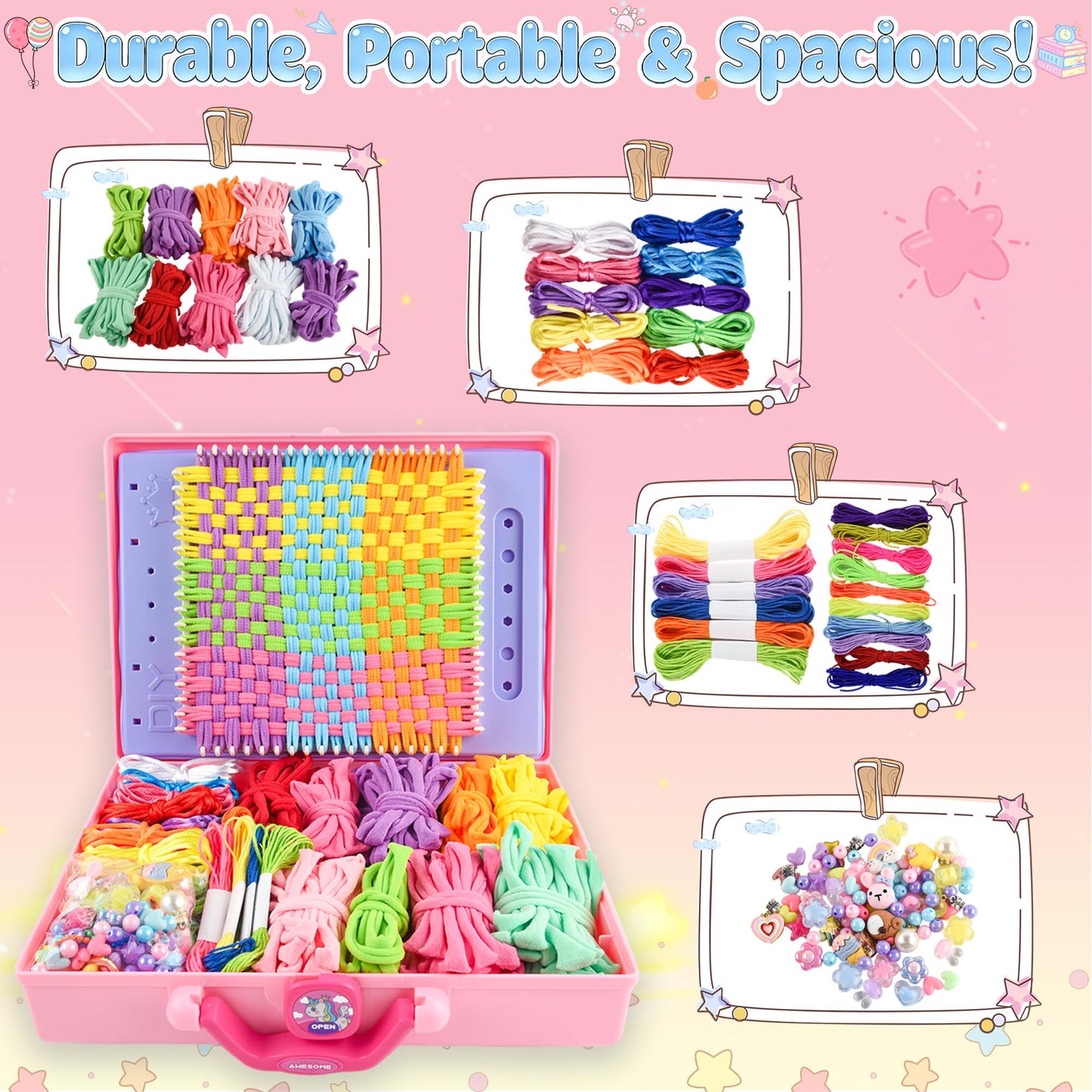 ELFJOY Friendship Bracelet Making Kit,Arts and Crafts Kit for Girls Ages 8 9 10 11 12,Rainbow Weaving Loom for Kids to Make Bracelets Coasters Complete Beginner Weaving Supplies for Christmas Birthday