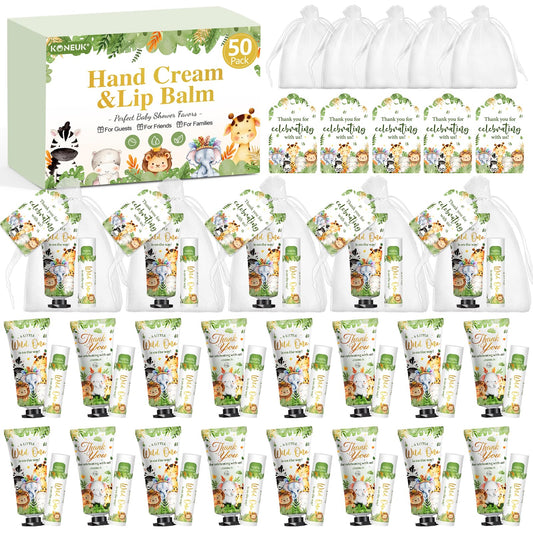 50 Pack Bulk Hand Cream and Lip Balm Gifts Sets, Baby Shower Favors and Bridal Shower Favors for Guests with Thank You Card and Organza Gift Bags, Appreciation Gifts, Wedding Party Favors (Baby Girls)