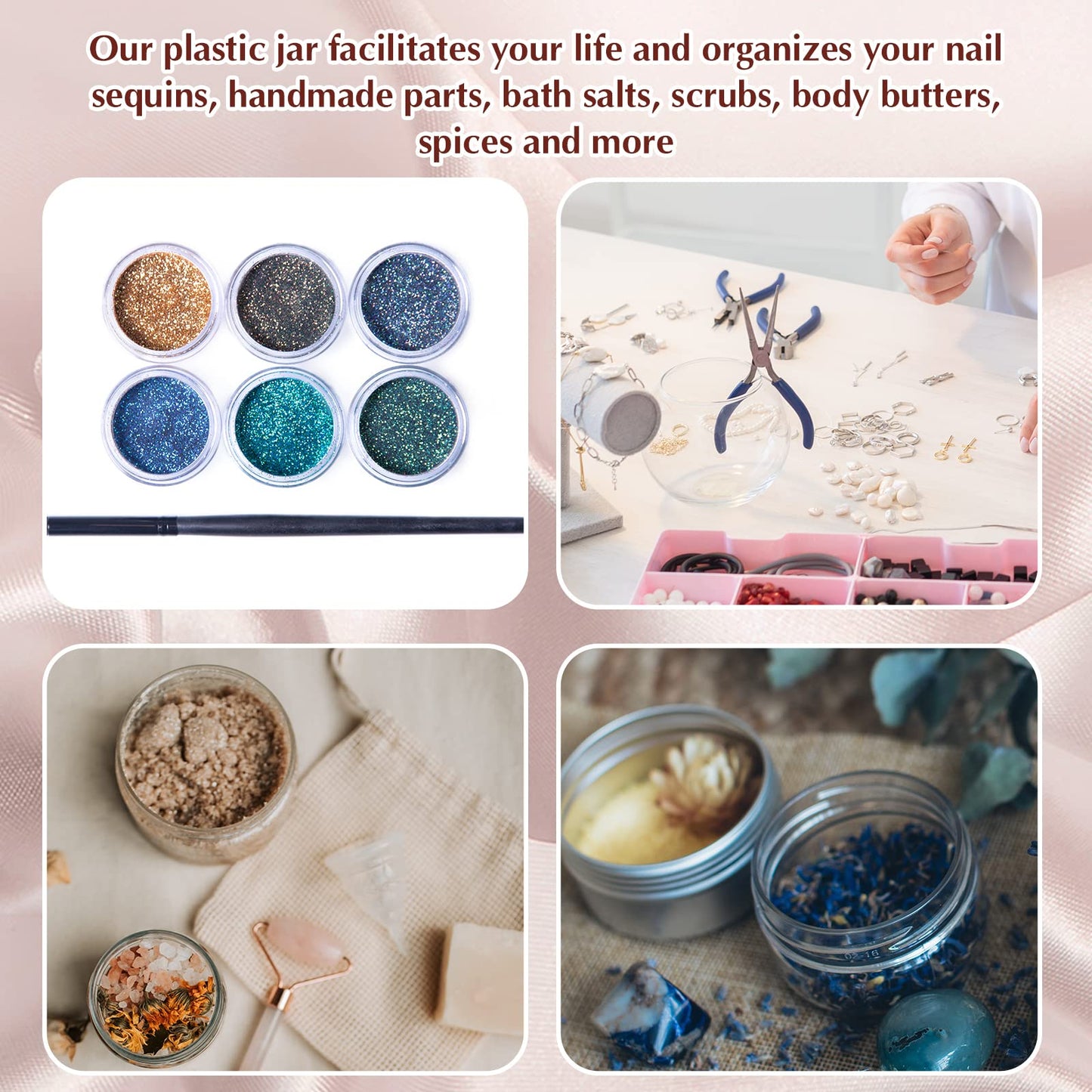 SATINIOR 200 Pcs 2 oz Empty Plastic Jars Round Clear Cosmetic Container Jars with Lids Small Makeup Clear Jars with Lids for Travel Storage Lotion Cream Eye Shadow Jewelry Paint Ointments Samples