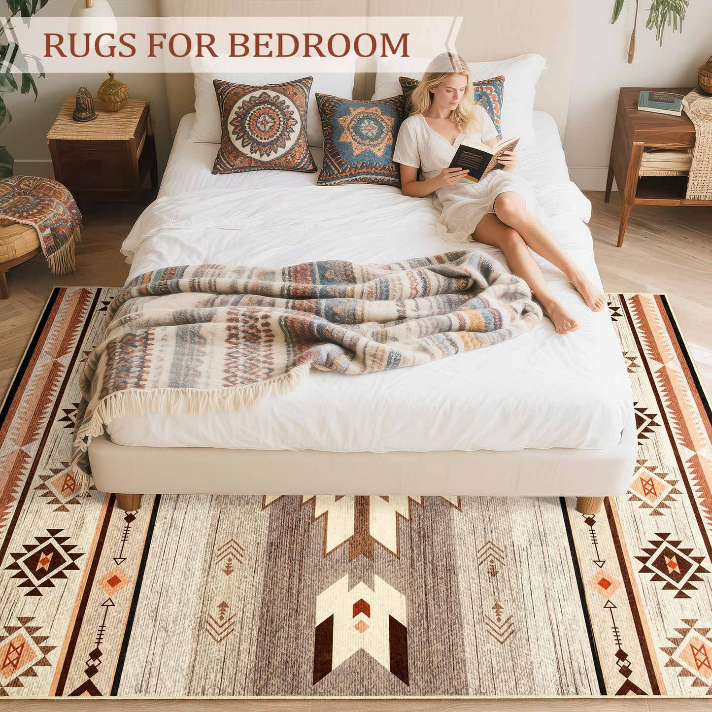 B BENRON Western Rugs for Living Room, Non Slip Rustic Rug for Bedroom Dining Table Kitchen, Washable Aesthetic Area Rugs for Home Decor, 5ft x 7ft, Warm Beige