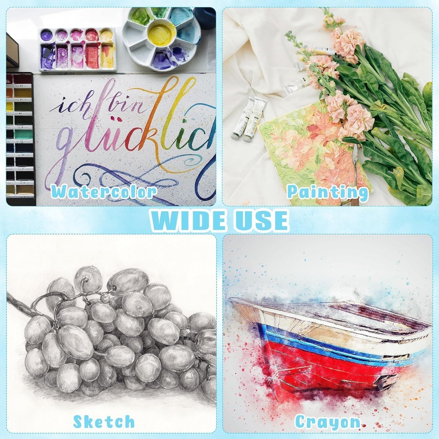 150 Sheets 100% Cotton Watercolor Paper Bulk Art Supplies, 8.5" x 11" 140lb/300 GSM Cold Press Water Color Paper White Painting Drawing Paper for Adult Watercolor Drawing