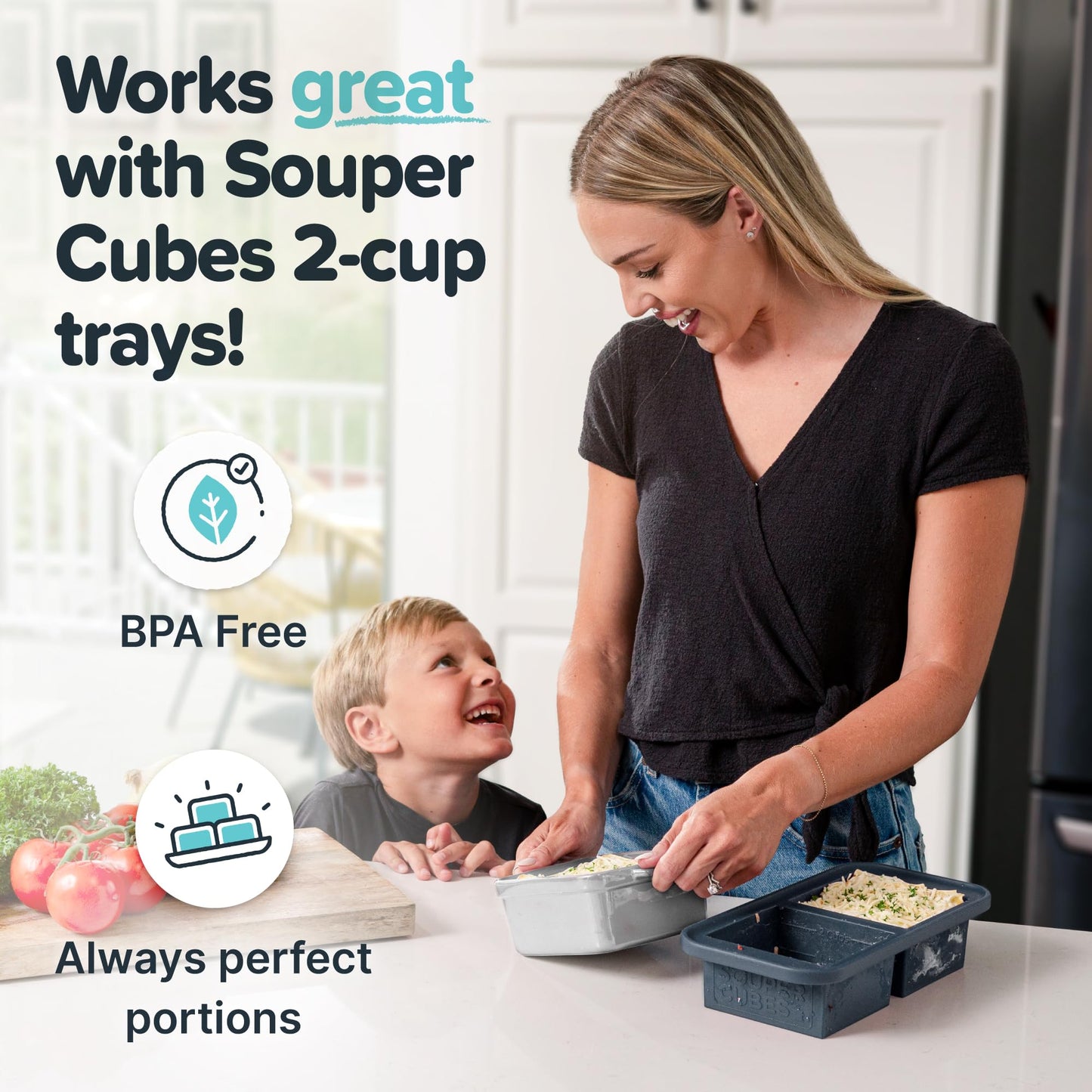 Souper Cubes Ceramic Baking Dishes 2.0-5" x 5" Baking Dishes with Silicone Lids, Individual Baking Dishes for Oven, Microwave, Oven and Air Fryer Safe, USA Made, Set of 2 - White