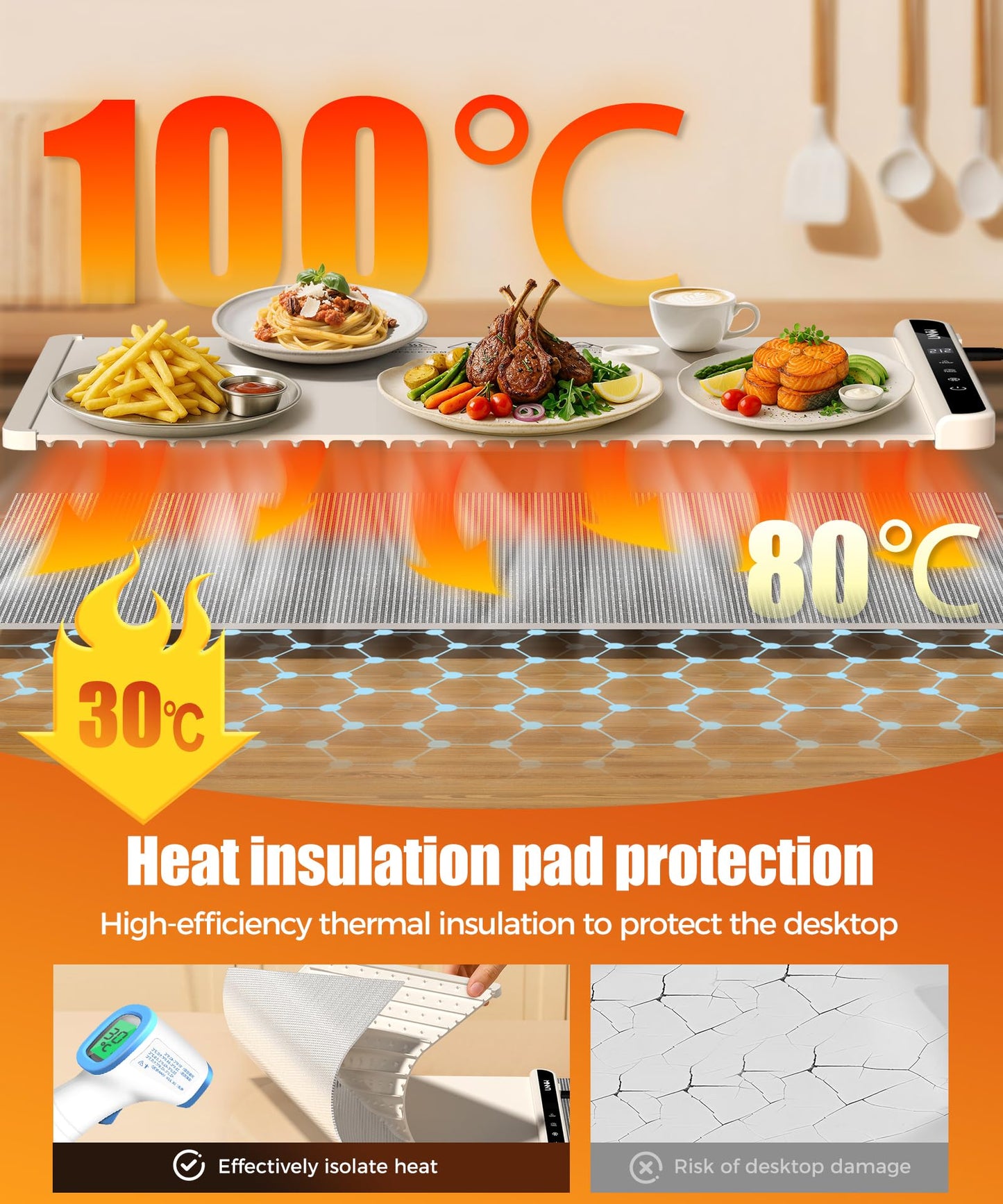 Warming Mat for Food, 6 Temperature & 6 Timer Settings,Food Warmer Chafing Dishes for Buffet,Gatherings,Parties,Everyday Use