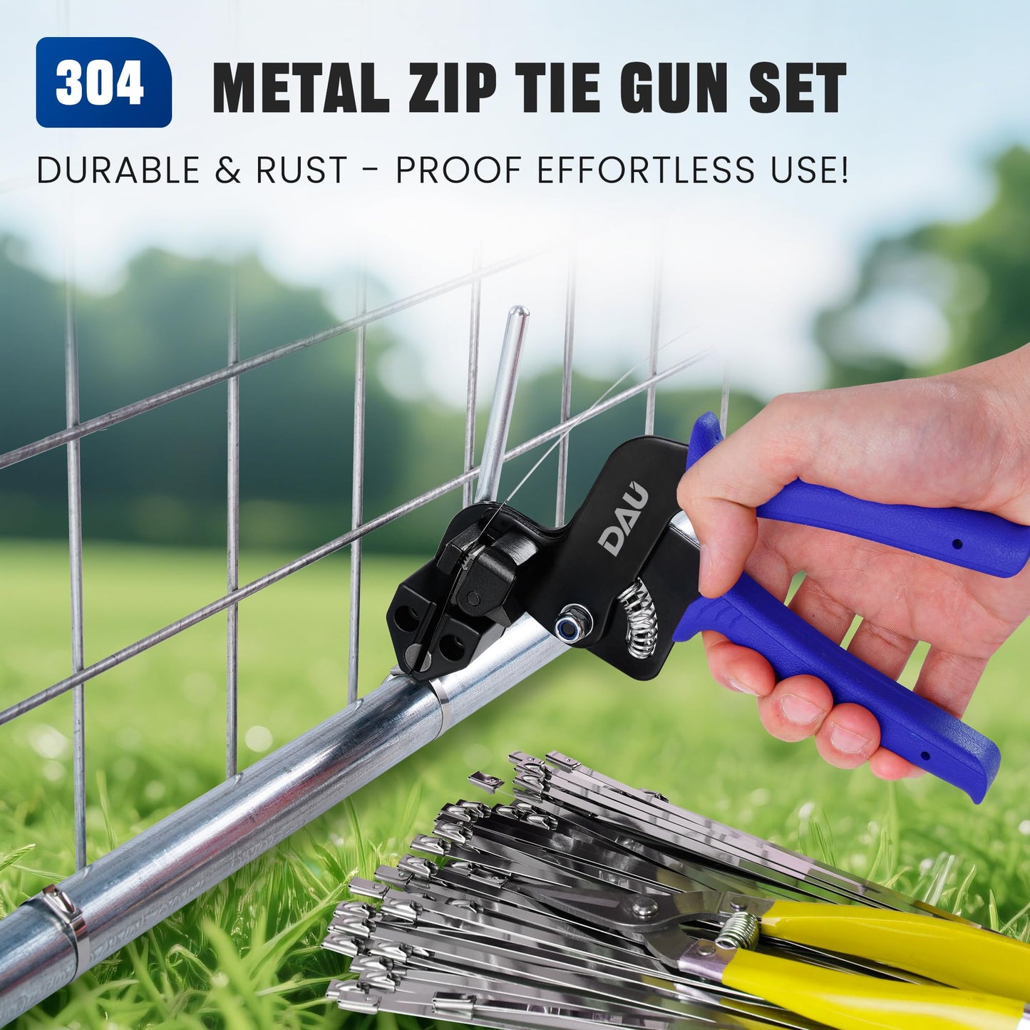 Stainless Steel Cable Tie Gun Kit with 150PCS Ties - Special Tool for Fastening and Cutting Metal Cable Ties- Ideal for Chain Link Fence, Dog Fence, Chicken Wire, Outdoor Fencing