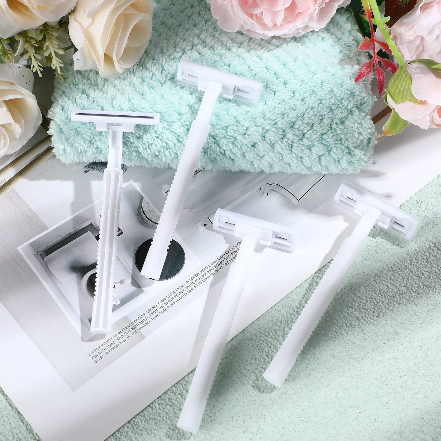 300 Pieces Disposable Razors Bulk for Men Women Individually Wrapped Stainless Steel Hotel Guest Shaving Razors Safety Twin Blades for House Travel Home Use Portable, White