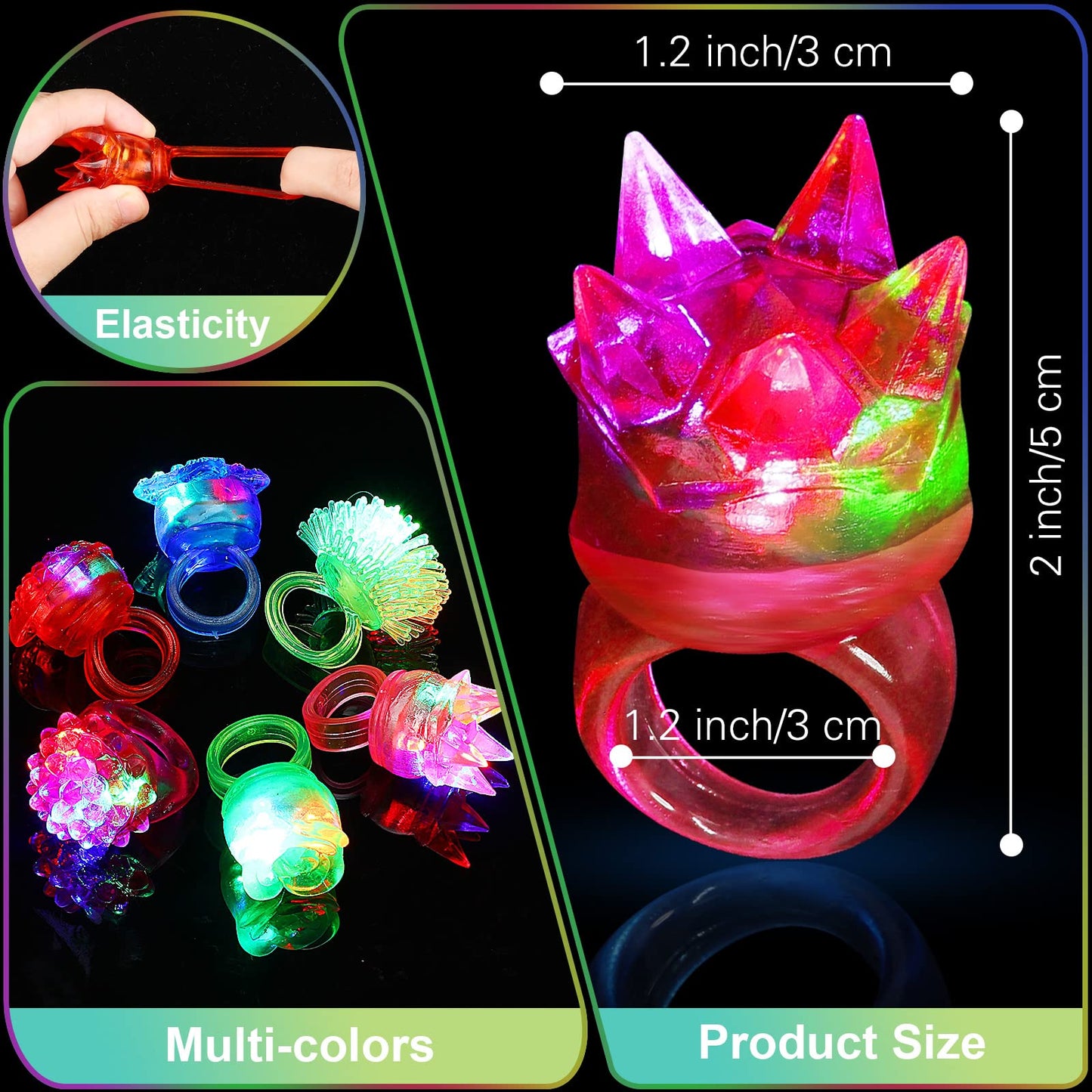 216 Pieces Light Up Rings 6 Style Flashing Glow in the Dark Jelly LED Rings Bumpy Rubber Blinking Light Up Party Favor for Dance Raves Parties Prizes Gift