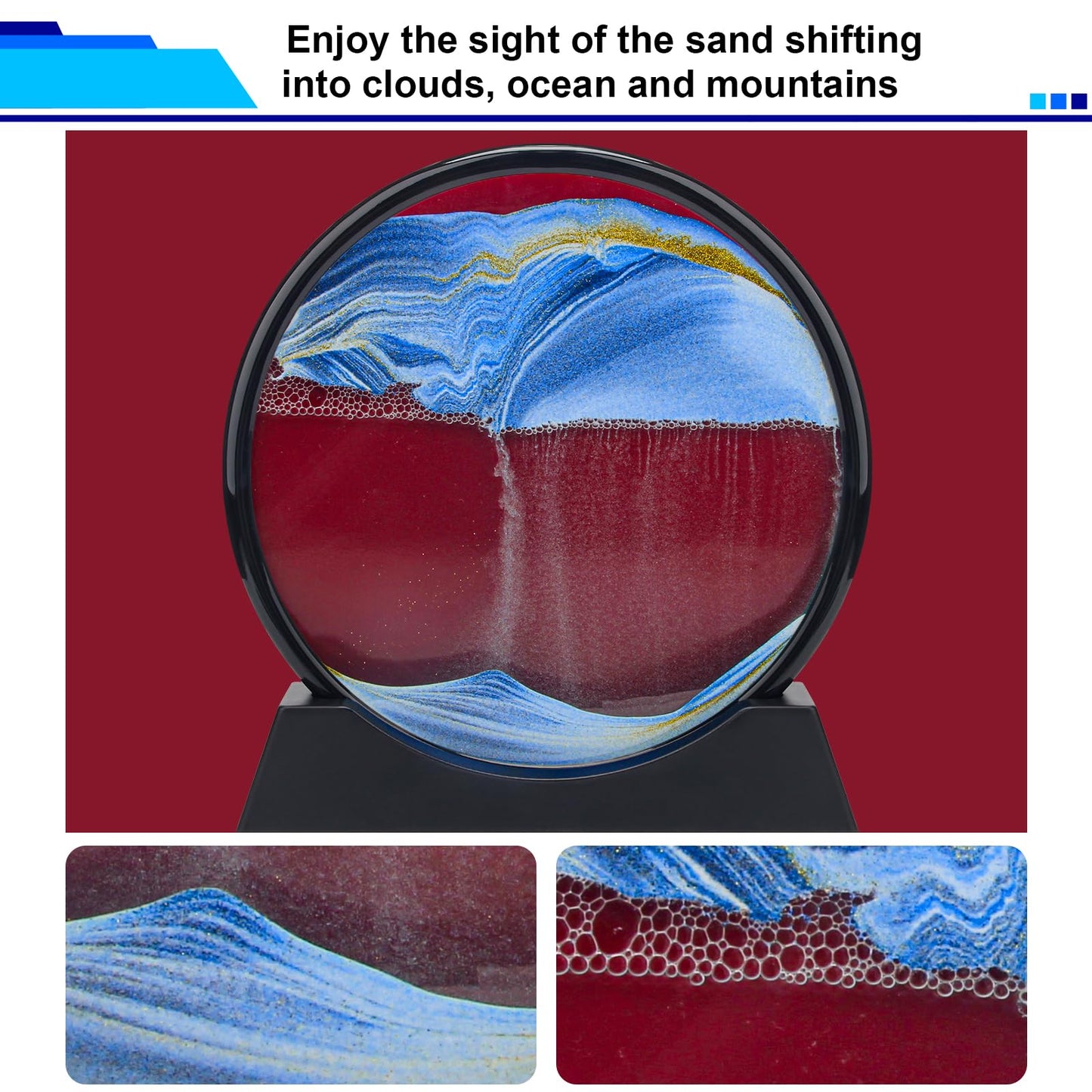 Coitak Moving Sand Art Picture, Round Glass Dynamic Sand Picture, Desktop Sand Art for Home Decor and Office