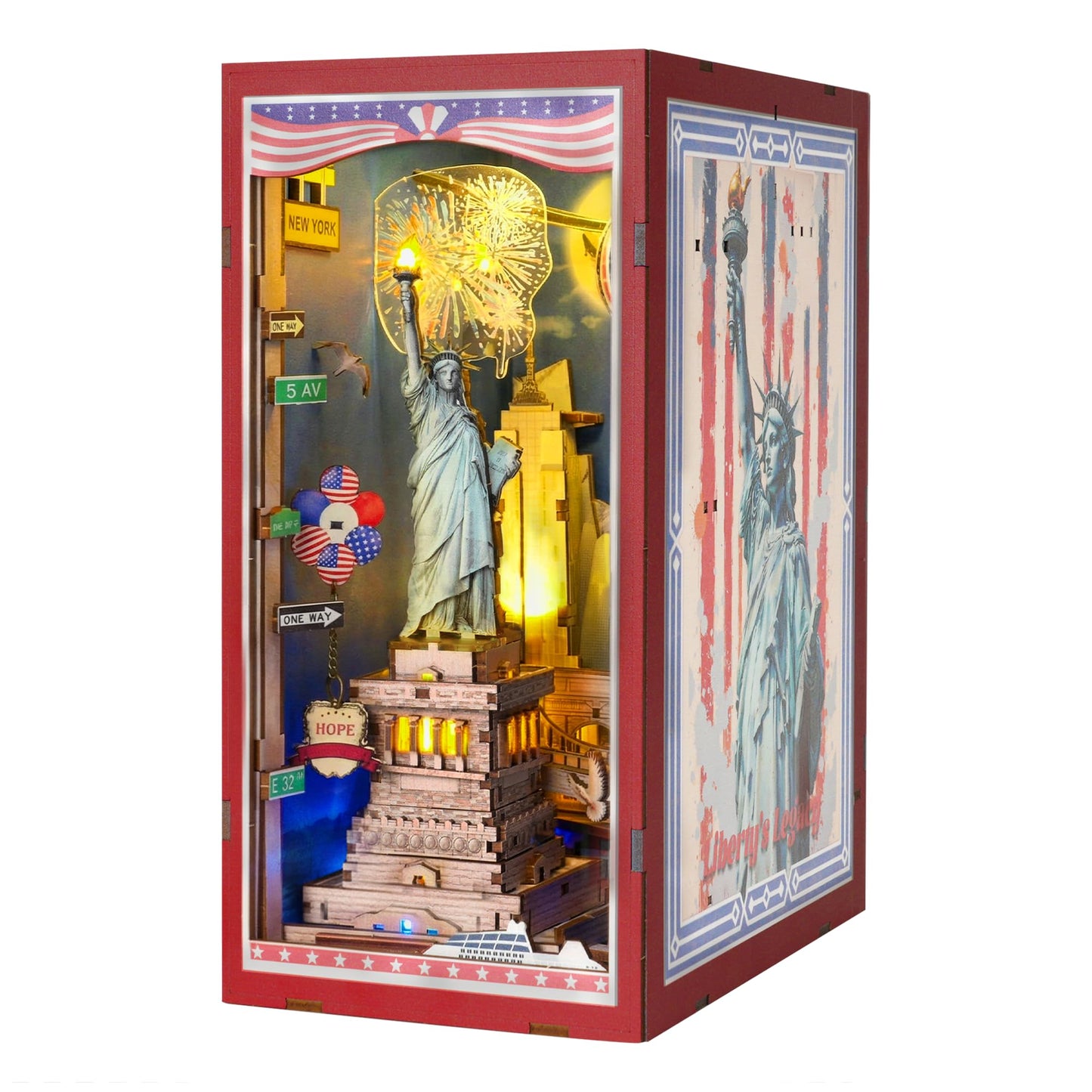 Book Nook Kit, DIY Miniature House Dollhouse Crafts Kit for Adults and Teens, The Statue of Liberty New York Cityline 3D Wooden Puzzle Booknook Build Bookshelf Decor Gifts（Liberty's Legacy）