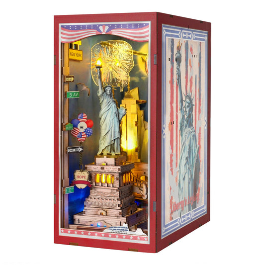 Book Nook Kit, DIY Miniature House Dollhouse Crafts Kit for Adults and Teens, The Statue of Liberty New York Cityline 3D Wooden Puzzle Booknook Build Bookshelf Decor Gifts（Liberty's Legacy）