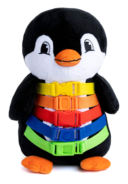 Buckle Toy - Blizzard Penguin Stuffed Animal - Montessori Learning Activity Toy - Develop Motor Skills and Problem Solving - Counting and Color Recognition - Kids Airplane Travel Accessories