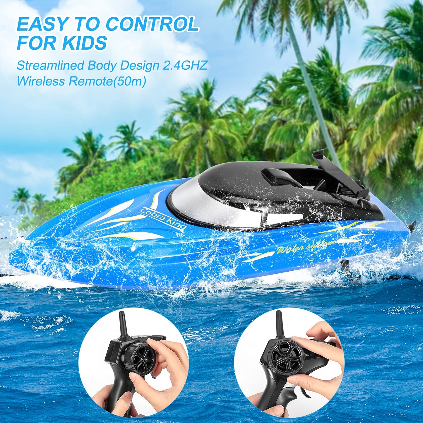 Lumiparty 2PACK RC Boat,Remote Control Boats for Kids and Adults,10km/H 2.4G High Speed Remote Control Boat,Fast RC Boats for Pools and Lakes with 4 Rechargeable Battery.(Blue+Yellow)