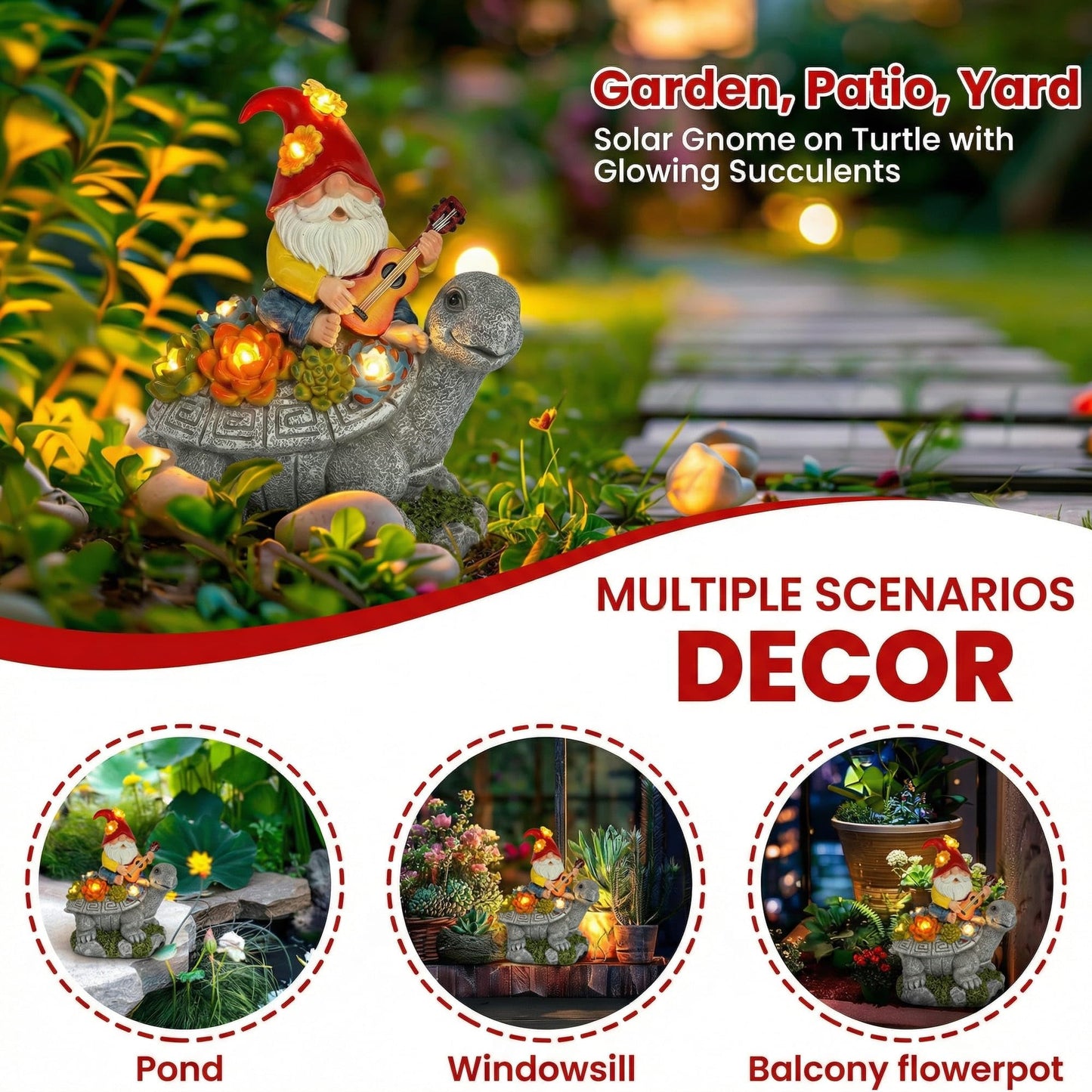 Memeyou Gnome Hide a Key Outside Gnome with Guitar Turtle Garden Decor Outdoor Key Hider Funny Yard Patio Lawn Decorations Solar Figurine Light Ornaments Housewarming for Women Mom Grandma