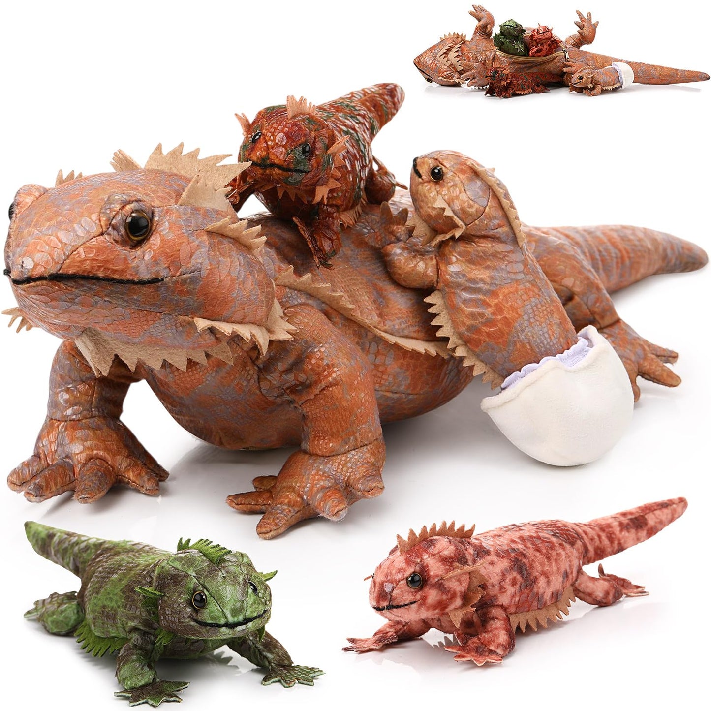 Lenwen 5 Pcs Bearded Dragon Stuffed Animal Set 26 Inch Large Lizard Iguana Plush Toy with 4 Baby Lizards, Simulation Bearded Dragon Plushies for Boy Girl Birthday Pet Party Favor Decors