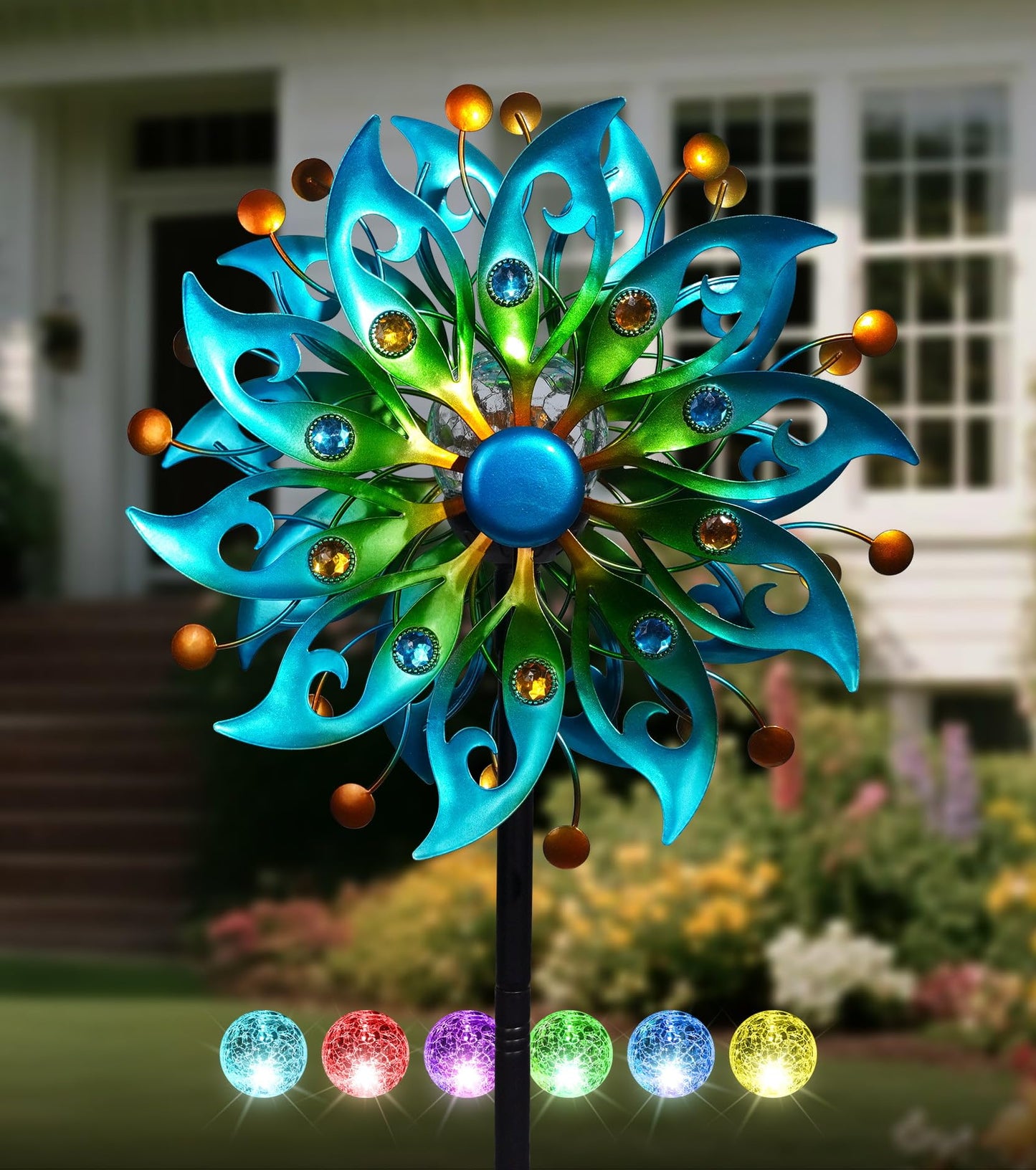 VUFOZ Solar Wind Spinners Outdoor, Metal Kinetic Garden Art, Peacock Decor