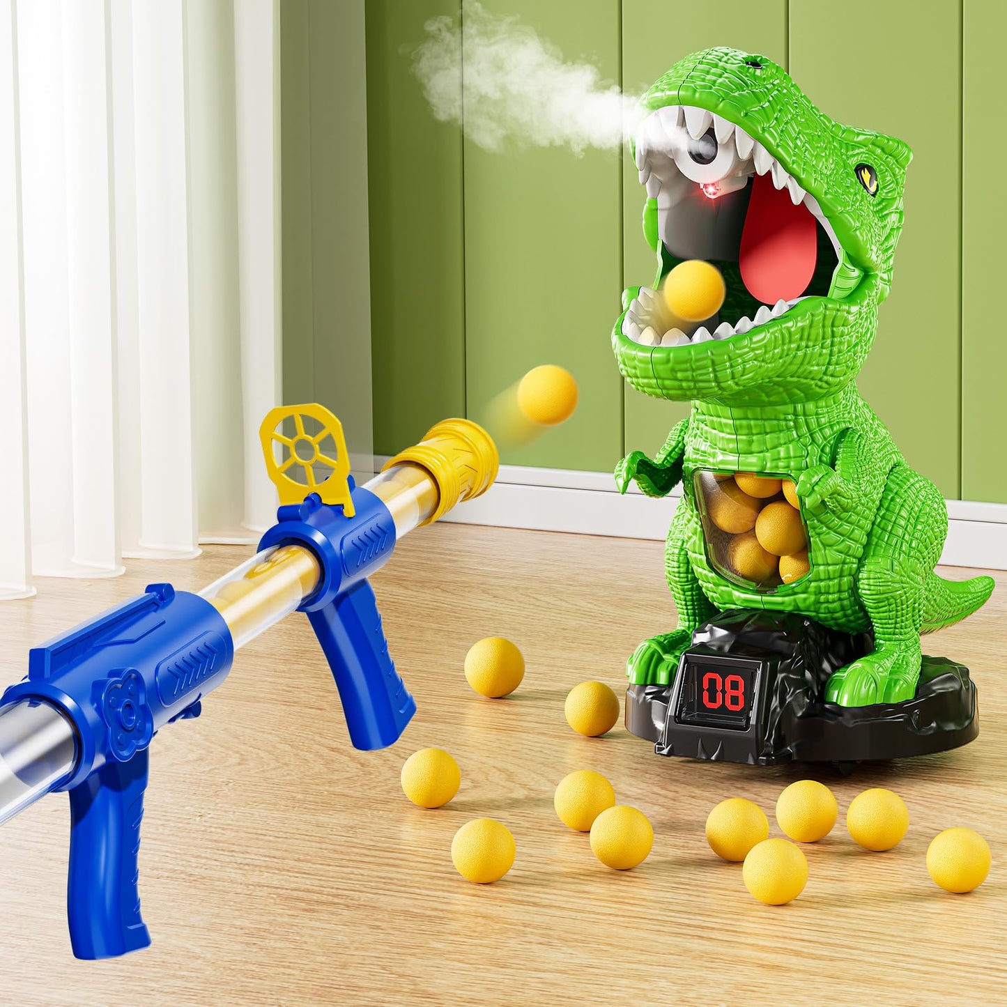 NIPLOOOW Moveable Dinosaur Shooting Toys for Kids 3-8 Years, Movable Shooting Target Toy with Air Pump Guns, Interactive Competition Game for Boys and Girls Ages 3 4 5 6 7 8 Years Old