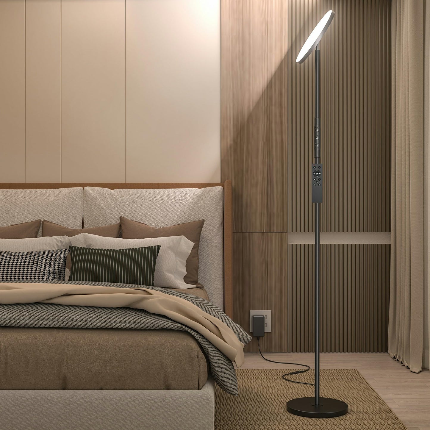 Yikuneng Super Bright Floor Lamp for Living Room, Stepless Dimmable LED Standing Lamp with Remote and Touch Control, 69” Tall Torchiere Corner Lamp for Bedroom Office Hotel, Black
