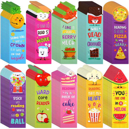Eersida 400 Pieces Scratch and Sniff Scented Bookmarks Kids Fruit Food Theme Sayings Bookmarks Sayings Assorted Cute Scented Gifts for Students Teens Food Lovers, 10 Styles