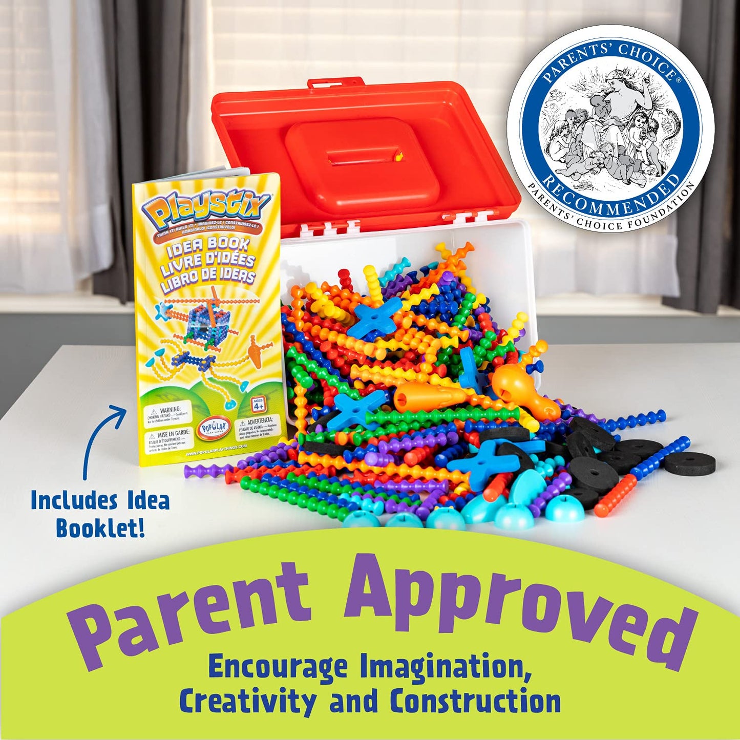 POPULAR PLAYTHINGS Playstix Super Set Construction Toy Building Blocks 400 Piece STEM Kit (90004)