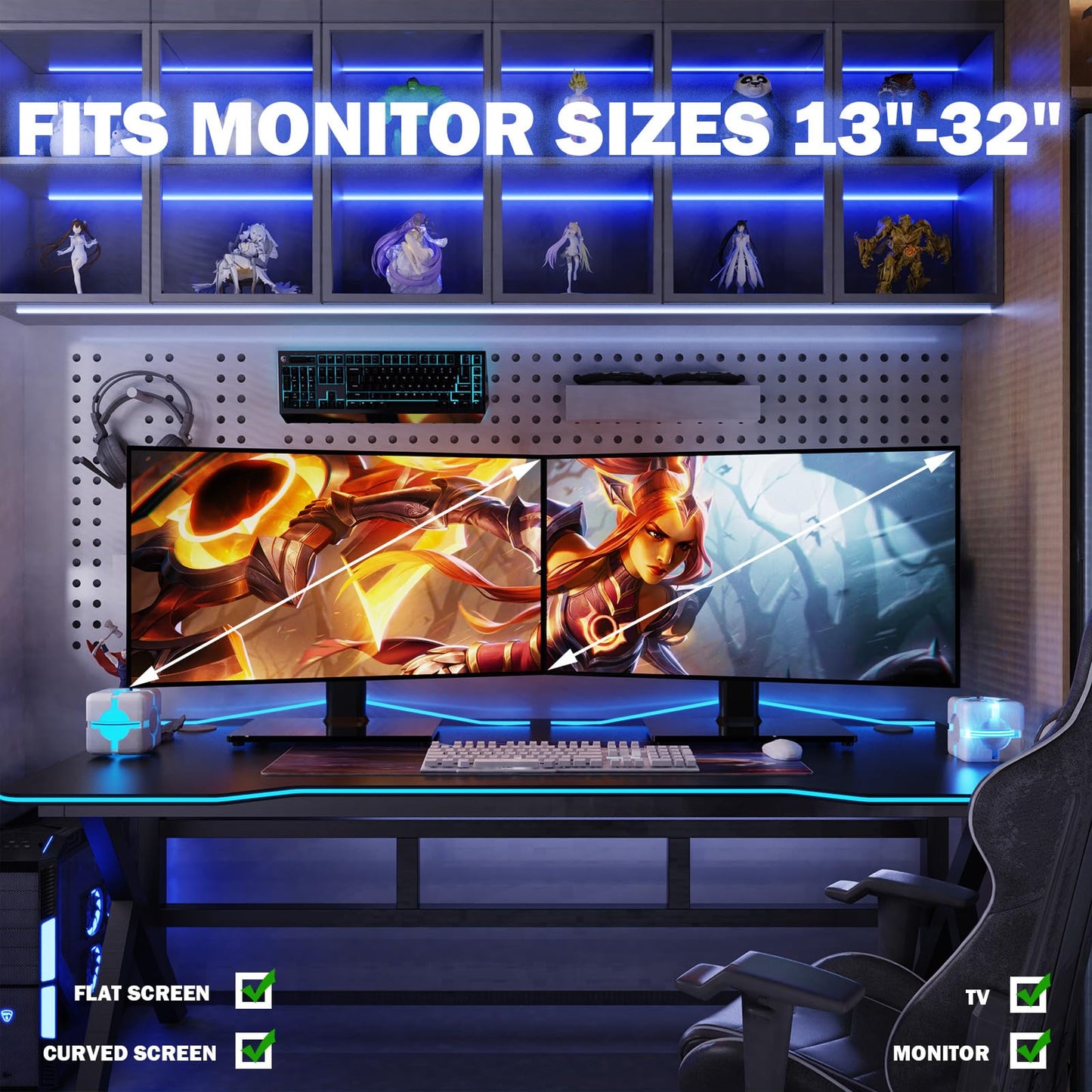 Hemudu 2 Pack Single LCD Computer Monitor Free-Standing Desk Stand Riser for 13 inch to 32 inch Screen with Swivel, Height Adjustable, Rotation, Holds One (1) Screen up to 77Lbs(HT05B-201)