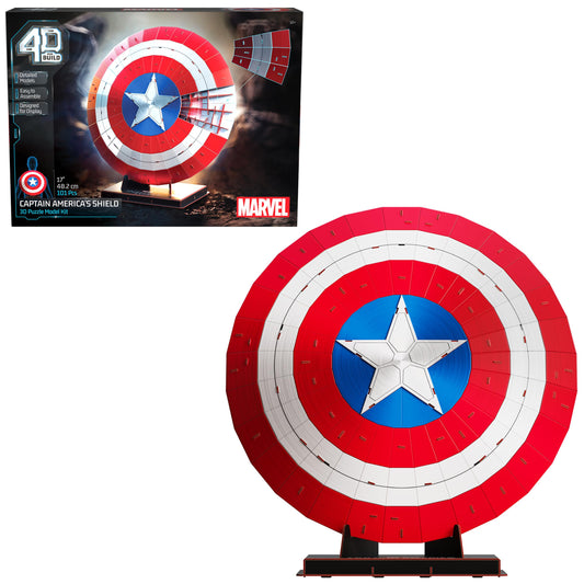 4D Build, Marvel Captain America Shield 3D Model Kit with Stand, Marvel Collectibles & Desk Décor, Adult Puzzle, Building Toys, 3D Puzzles for Adults & Teens, 101 Pieces, for Ages 12 & Up