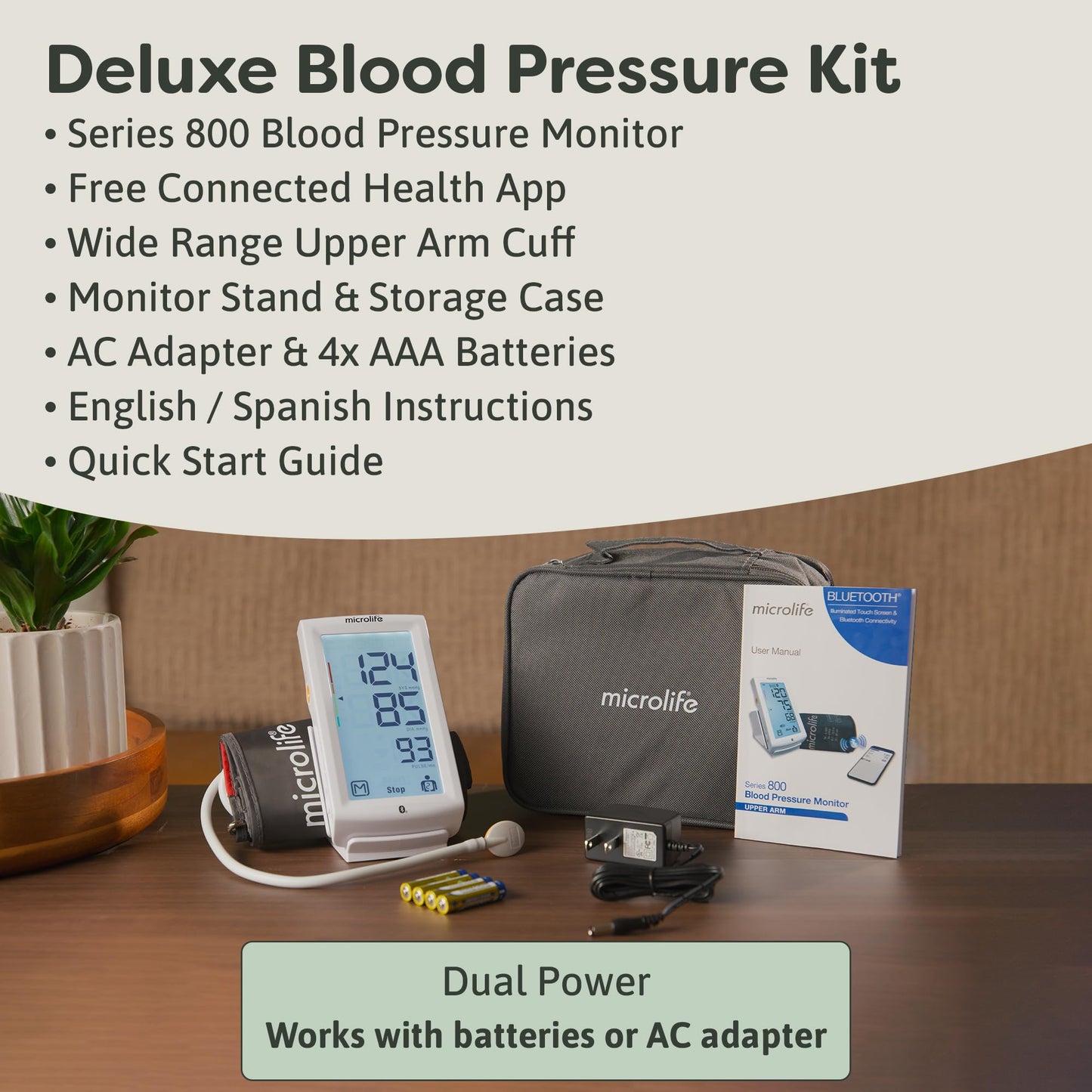 Microlife Series 800 Smart Upper Arm Blood Pressure Monitor for 2 Users, Wide Range Cuff Fits Standard to Large Adult Arms, Bluetooth Connect to Health App (iOS and Android Compatible)