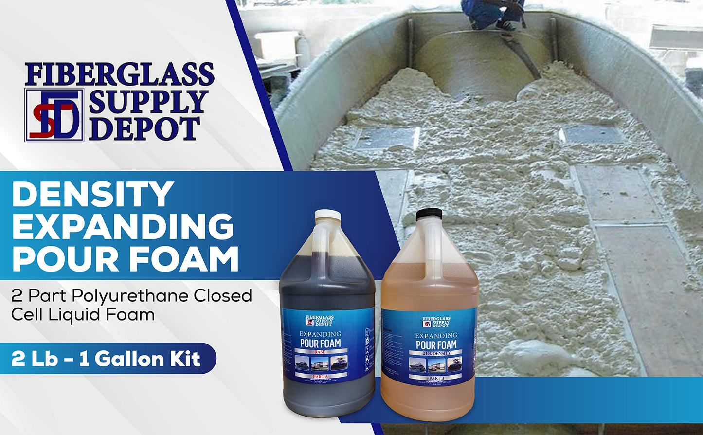 4 Lb. Density Expanding Pour Foam, 2 Part Polyurethane Closed Cell Liquid Foam for Boat and Dock Flotation, Soundproofing, Filling Voids, and Insulation (2 Gallon Kit)