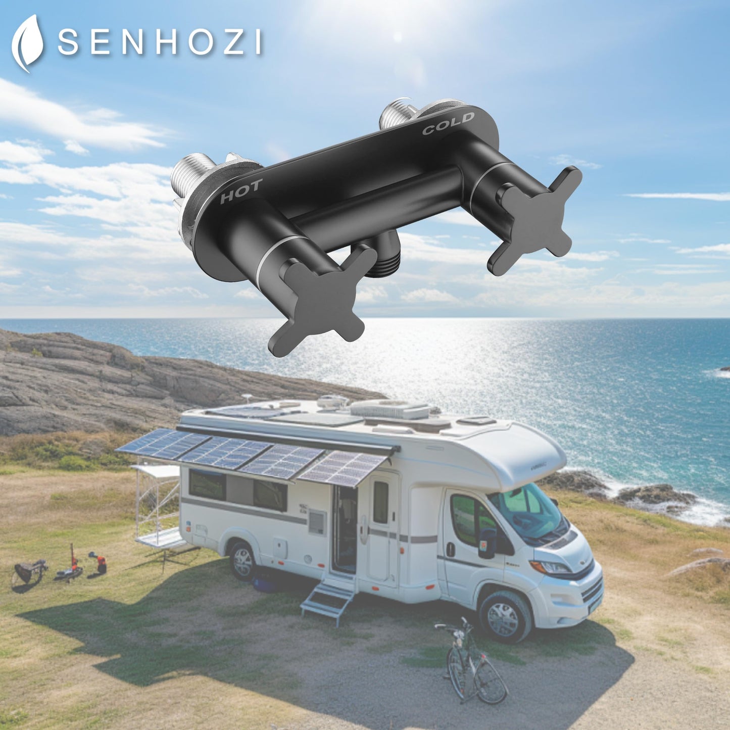 Senhozi All Metal RV Shower Faucet Matte Black, Stainless Steel Camper Replacement, 4 Inch for Indoor and Outdoor Shower