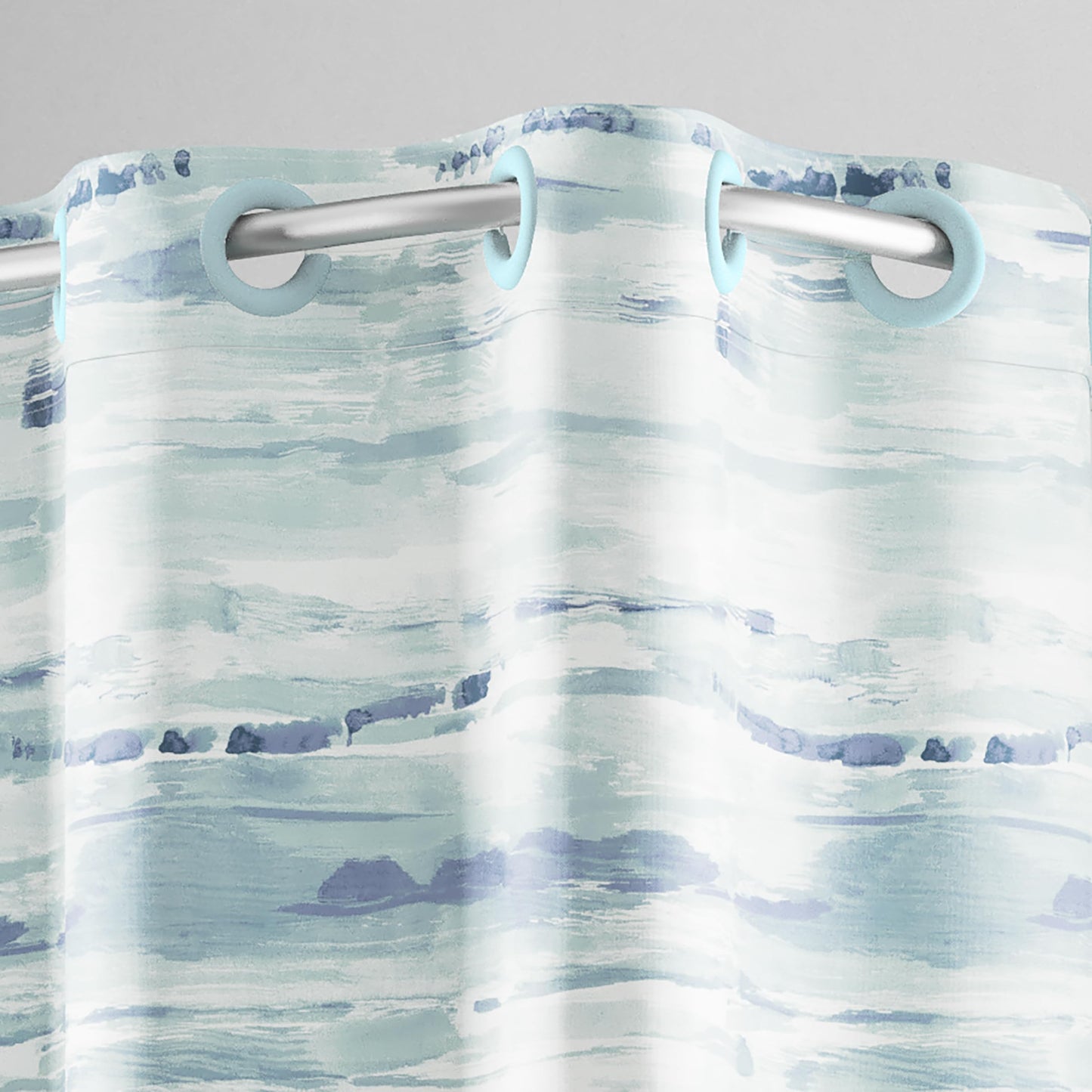 Hookless It's A Snap! Faux Silk Shower Curtain, 3-in-1 Curtain Includes Fabric Shower Curtain with Flex-On Rings & Fabric Liner with Magnets, 71" x 74", Watercolor Print, Blue