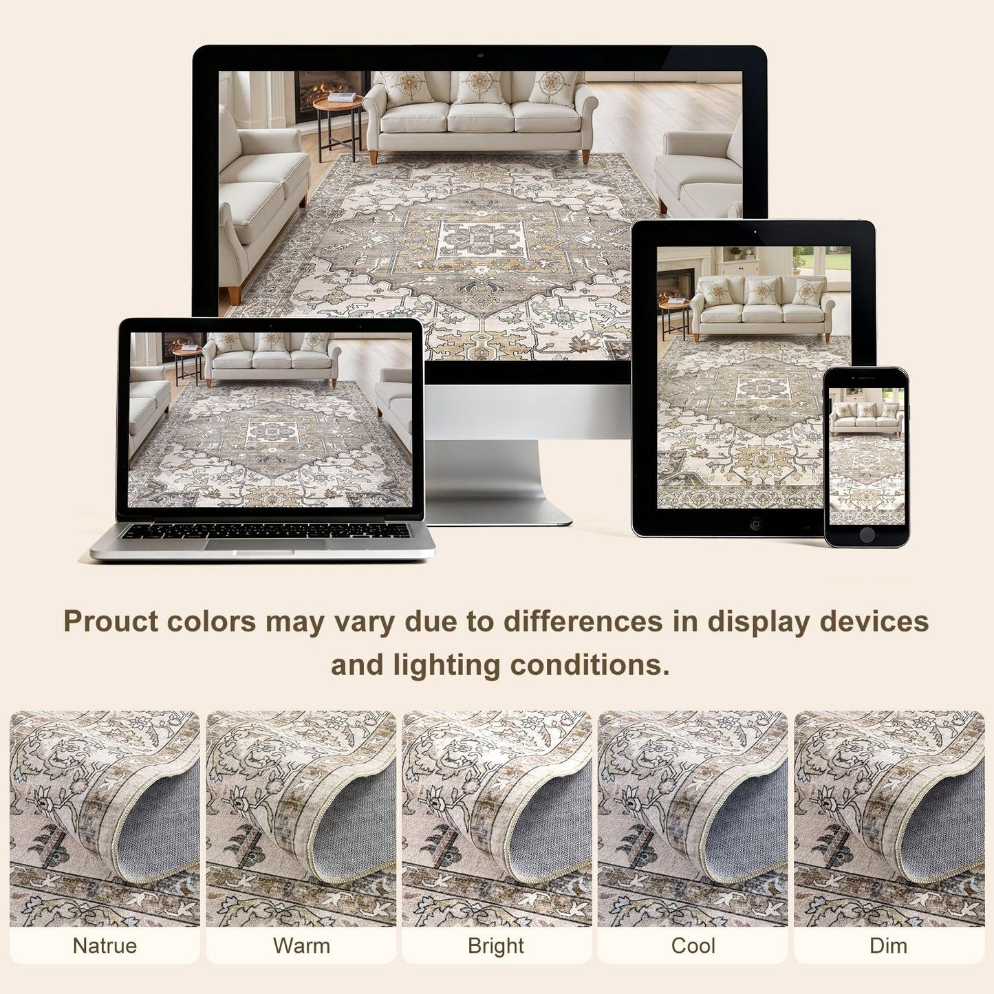 ELLIUNE 8x10 Area Rugs for Living Room: Non Slip Neutral Washable Brown Rug, Soft Stain Resistant Indoor Floor Carpets for Bedroom Dining Decor Farmhouse Home Office Kid & Pet Friendly