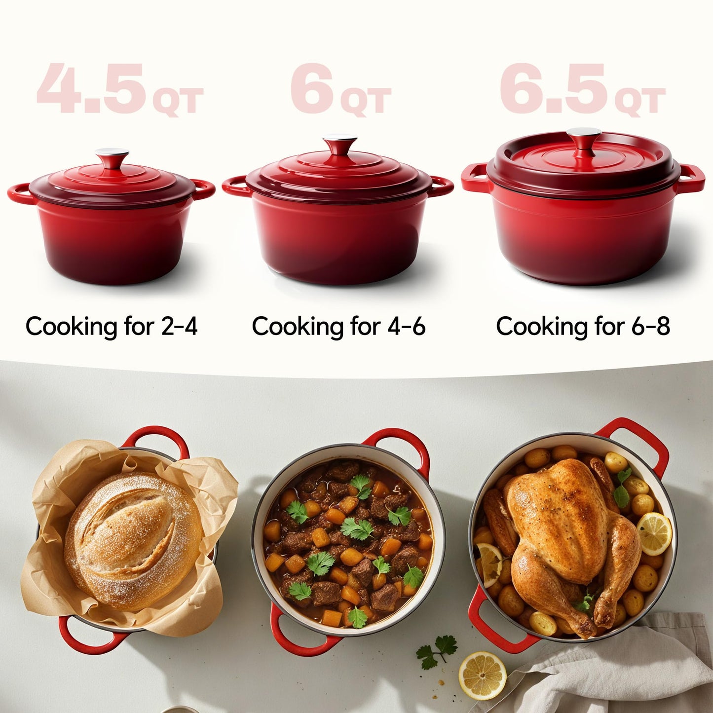 6 Quart Dutch Oven Pot with Lid, Non Stick Enameled Cast Iron Dutch Oven for Bread Baking, Heavy-Duty, Oven Safe Ceramic Cookware Up to 500°F for Baking, Braising, Stews, Roasting, Red
