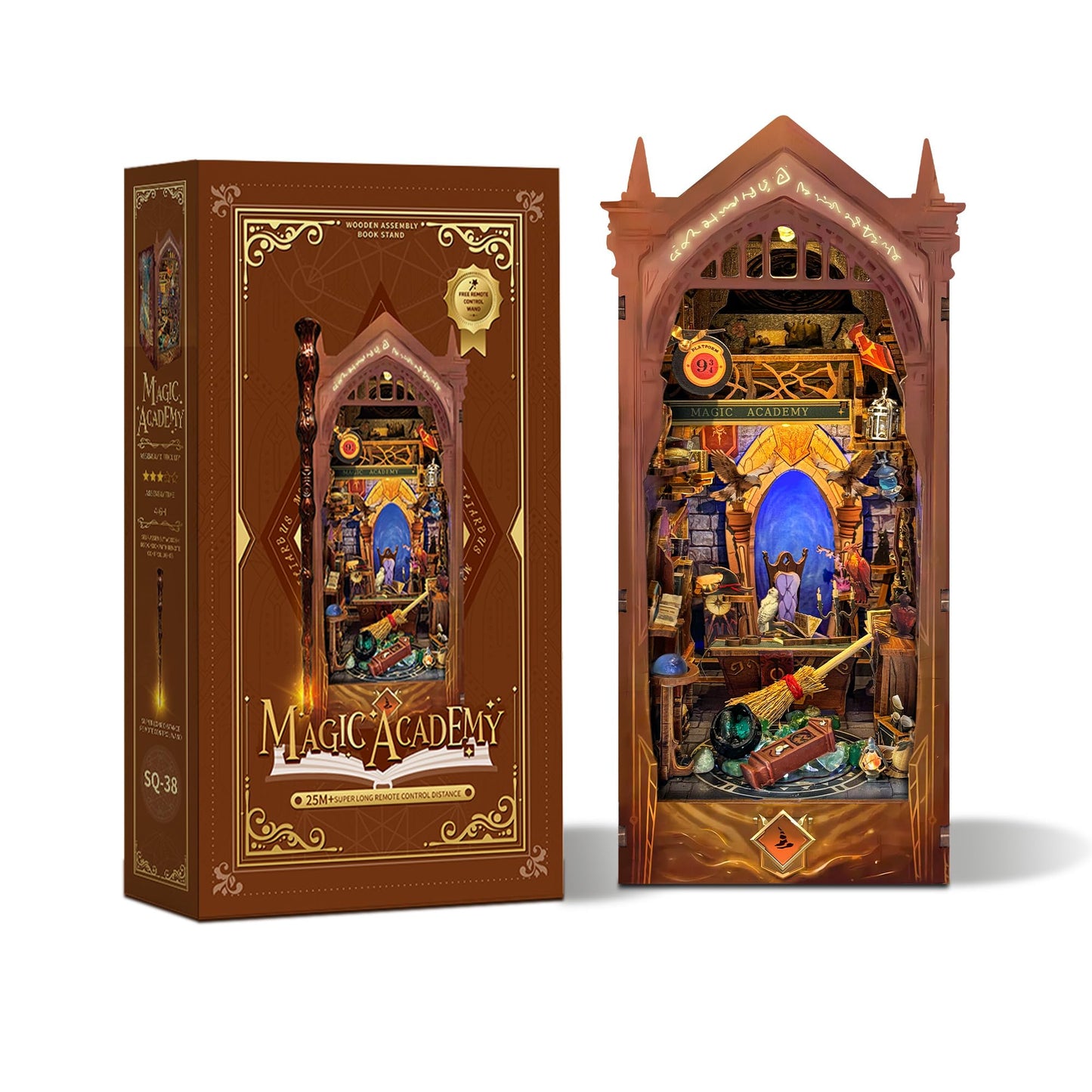 IBOHEYE Book Nook Kit - 3D Wooden Puzzle Bookend Set, Magic Academy, A Perfect Puzzle Gift for Adults