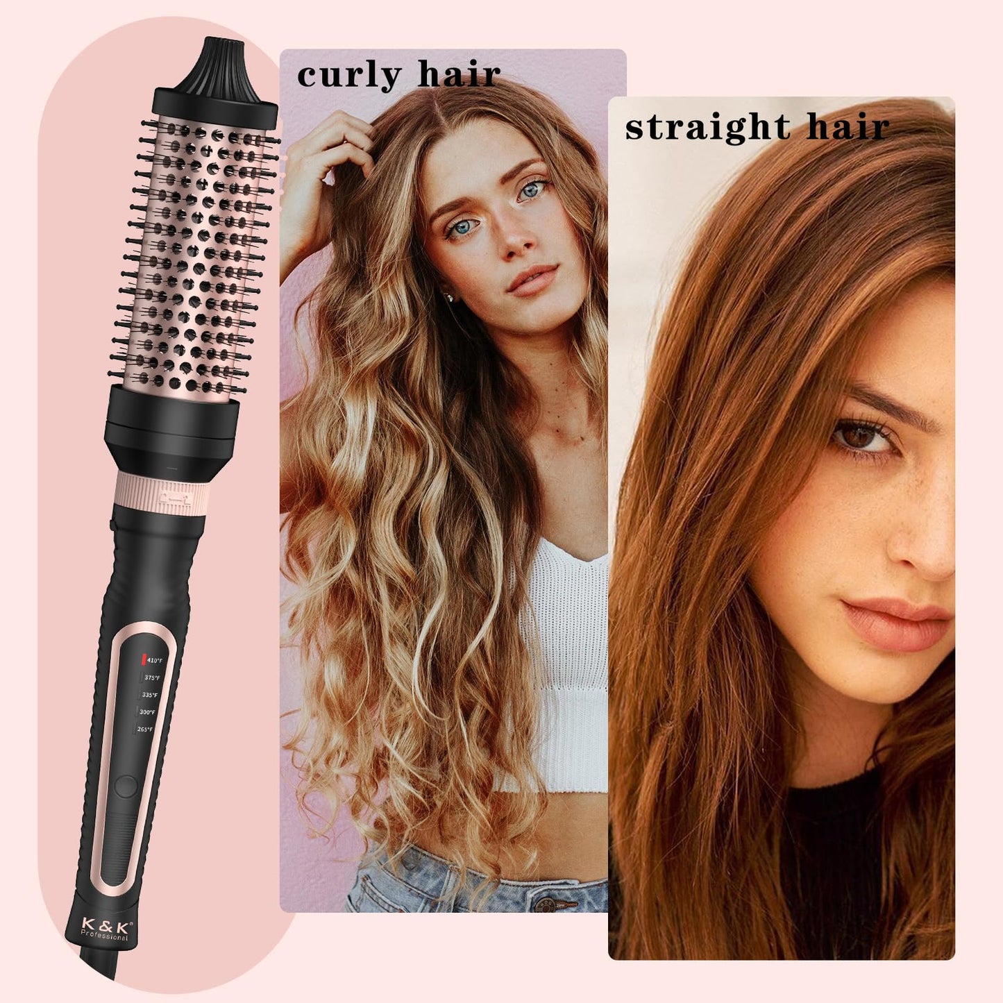 Thermal Brush 3 in 1 Set Ionic Heated Round Curling Brush Create Volume & Smoother Hair Style for Fully Dried Hair Ceramic Fast Heating Curling Iron Brush with Temperature (Black)
