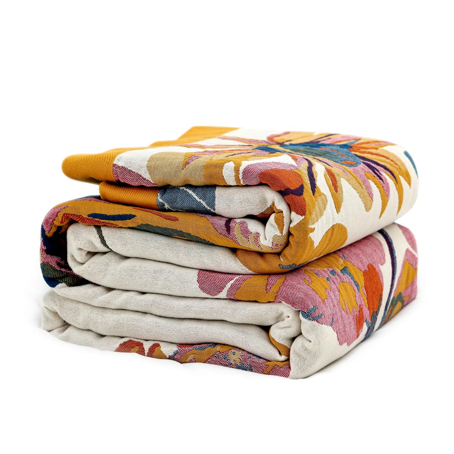 King Throw Blanket for Bed 100% Cotton Boho Ultra Soft Rustic Quilt Butterfly and Floral Double Embroidery Fall King Bed Blanket,90"×108" All Season Blankets for Bedding Couch